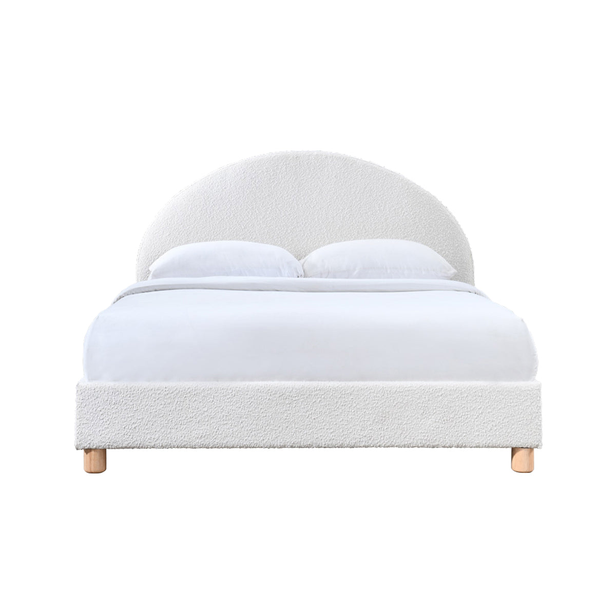 Archie Boucle Double Bed Frame - White Upholstered Platform Bed with Wooden Slats | Perfect for Modern Bedrooms, Guest Rooms & Cozy Master Suites