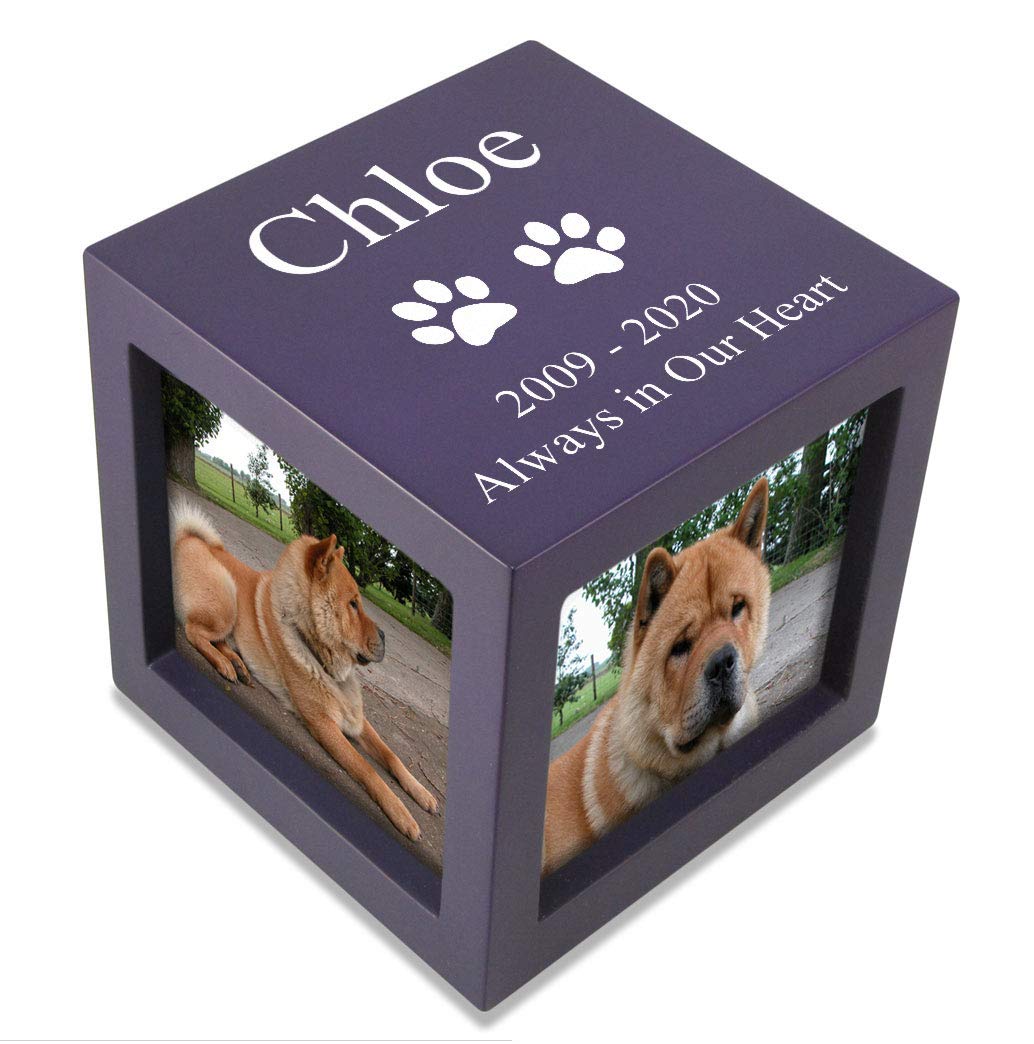 Personalized Large Violet Rotating Photo Cube Pet Cremation Urn for Ashes - 85 Cubic Inch Capacity for Pets Up to 85lbs - Custom Pet Memorial Gift with 3 Photo Slots - Perfect for Home Memorials, Pet Loss Comfort & Remembrance Ceremonies