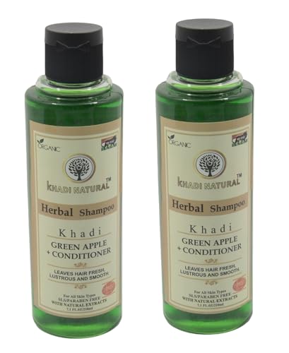 Khadi Natural Green Apple Conditioner Shampoo - 210ml | Herbal Hair Cleanser for Nourished & Refreshed Hair | Sulfate-Free & Vegan | Perfect for Dry, Damaged Hair Care Routine