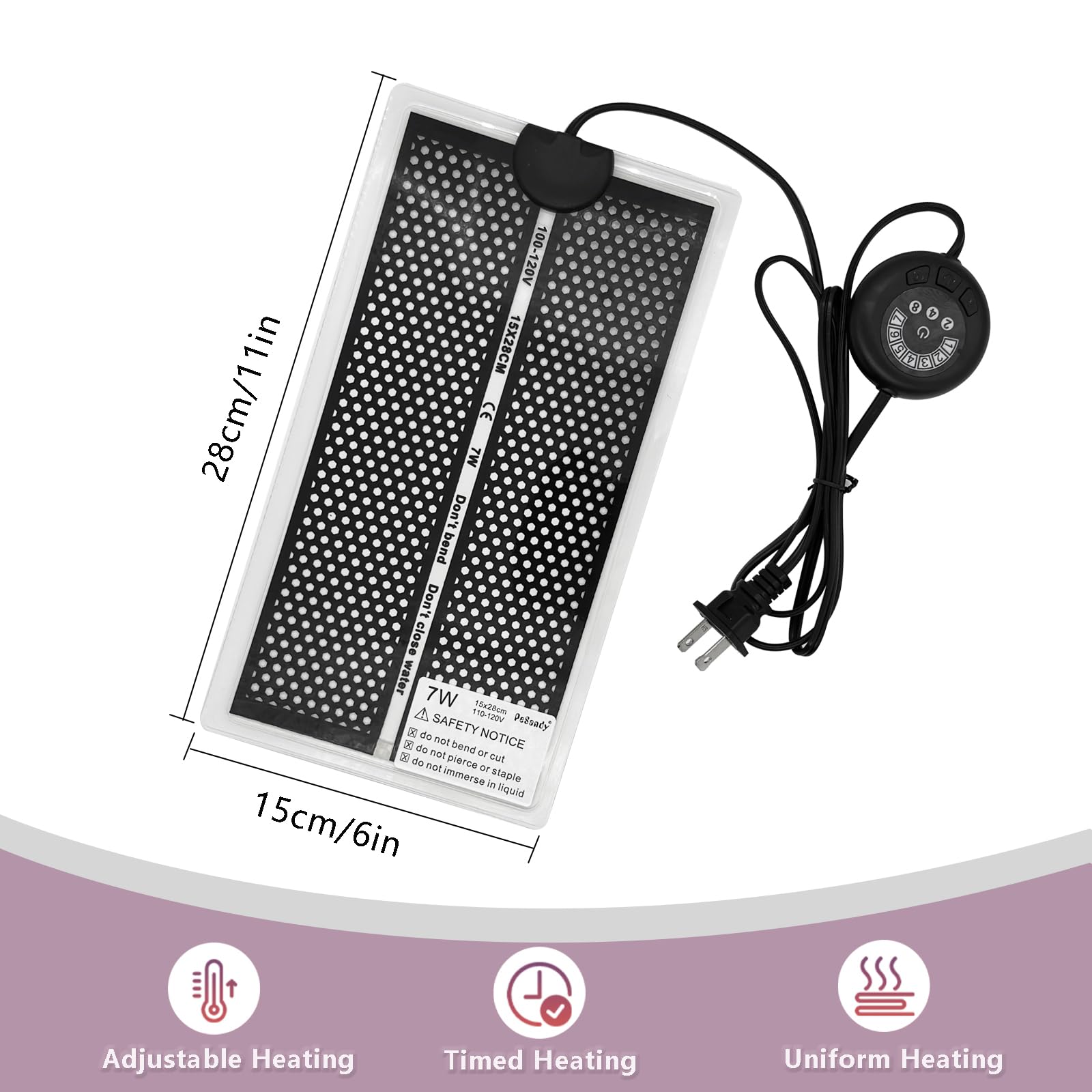7W Reptile Heat Pad with 7-Temperature Settings - Under Tank Terrarium Heater for Snakes, Lizards, Geckos, Frogs & Small Pets - Perfect for Reptile Tanks, Habitats & Winter Warmth