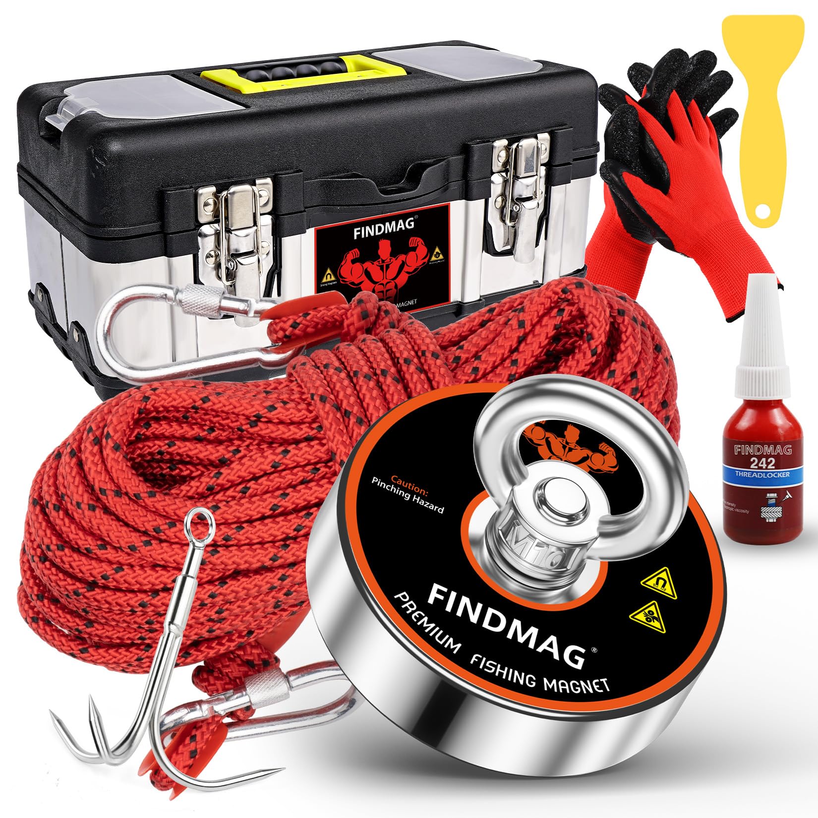 FINDMAG 700lb Pulling Force Magnet Fishing Kit - Strong Neodymium Retrieval Magnet for Rivers, Lakes & Beaches (2.95