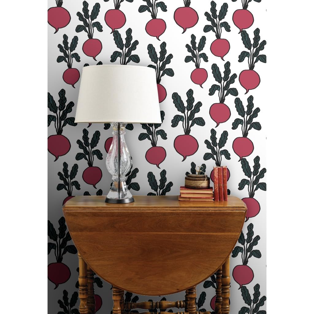 Commercial Grade Spoonflower Wallpaper 27ft x 2ft - Beets Burgundy Vegetables Food Pattern | Peel & Stick Traditional Wallpaper for Kitchen, Dining Room, Cafe Decor