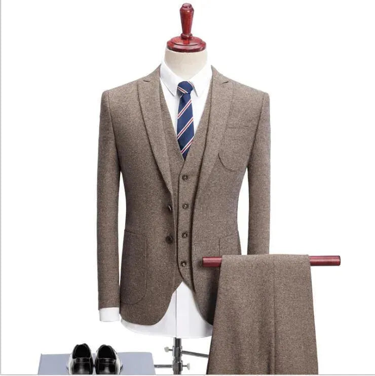 Big Business Tweed 3 Piece Suit for Men - Premium Wool Blend Formal Office Attire - Perfect for Business Meetings, Weddings & Professional Events
