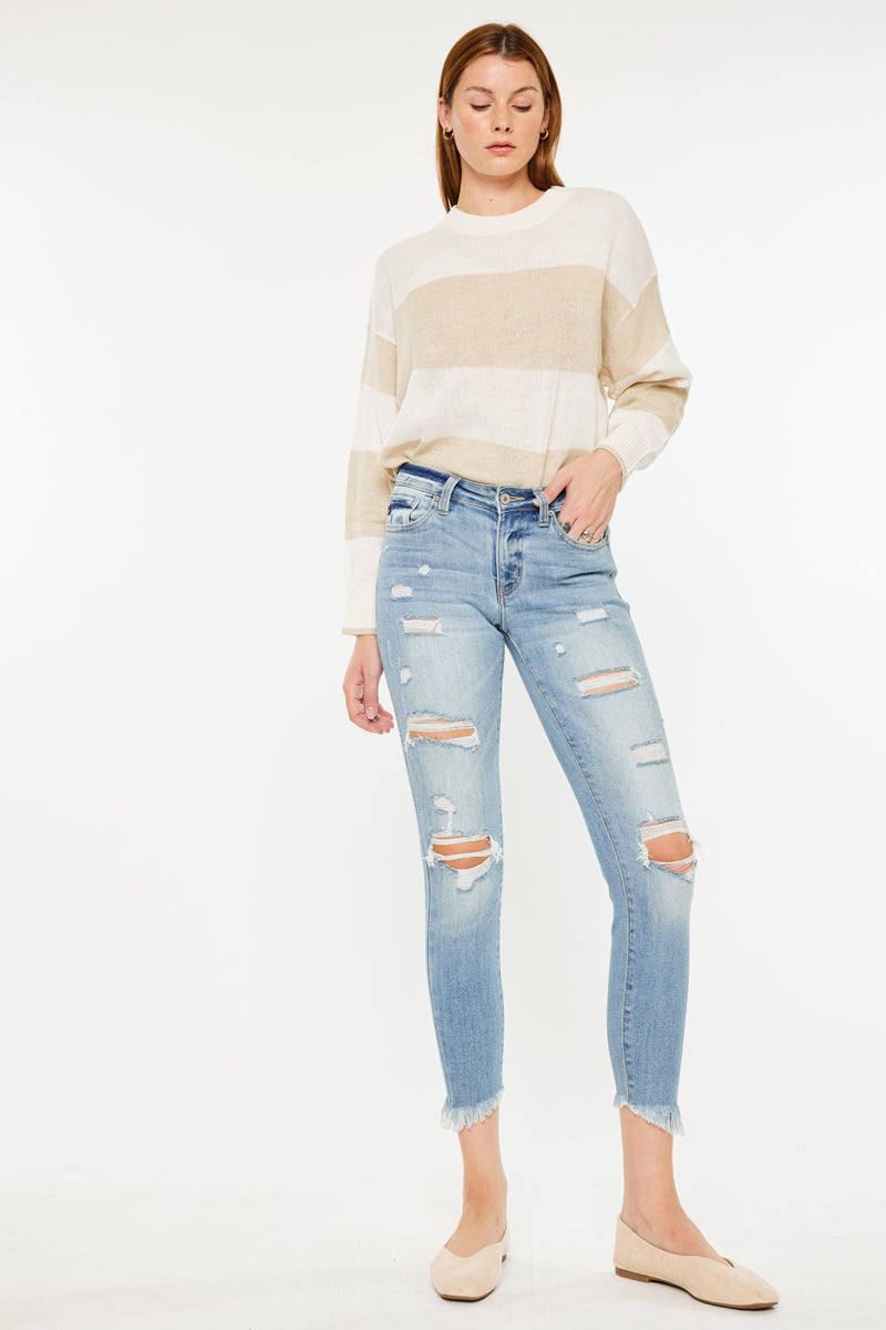 Janine Mid Rise Cropped Skinny Jeans for Women - Stretch Denim Pants, High Waist Slim Fit Trousers - Perfect for Casual Outfits, Date Nights & Office Wear