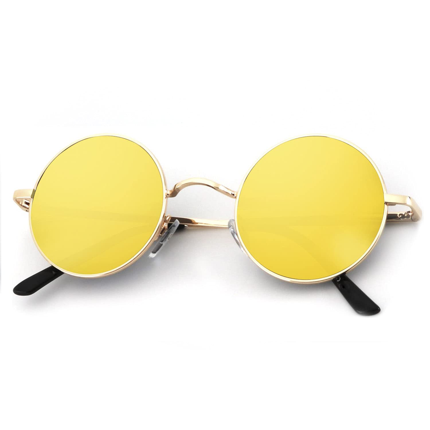 Polarized Round Sunglasses for Men & Women - Retro Metal Hippie Circle Style UV400 Protection Sun Glasses - Perfect for Beach, Driving & Outdoor Activities