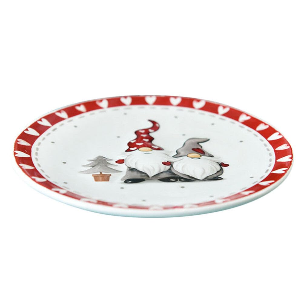 COHEALI Christmas Gnomes Ceramic Plates – Festive Holiday Dinner & Salad Serving Platter, Round Appetizer Plates for Snacks, Pasta, Cheese, Ham & Fruit – Perfect for Xmas Parties, Family Gatherings & Holiday Decor