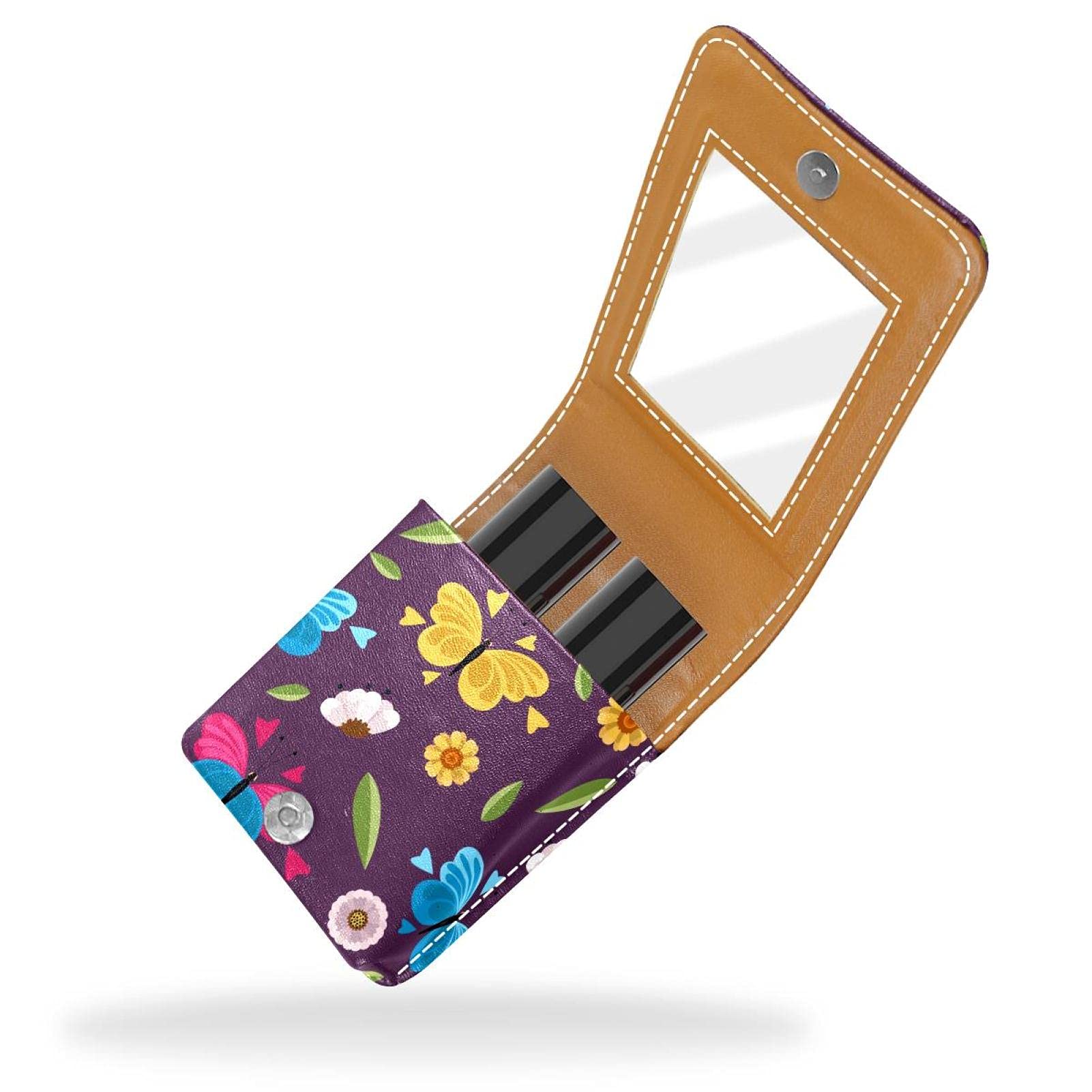 Butterfly Purple Portable Lipstick Organizer with Mirror - Mini Makeup Bag Holds Up to 3 Lipsticks - Perfect for Travel, Purse & On-the-Go Touch Ups