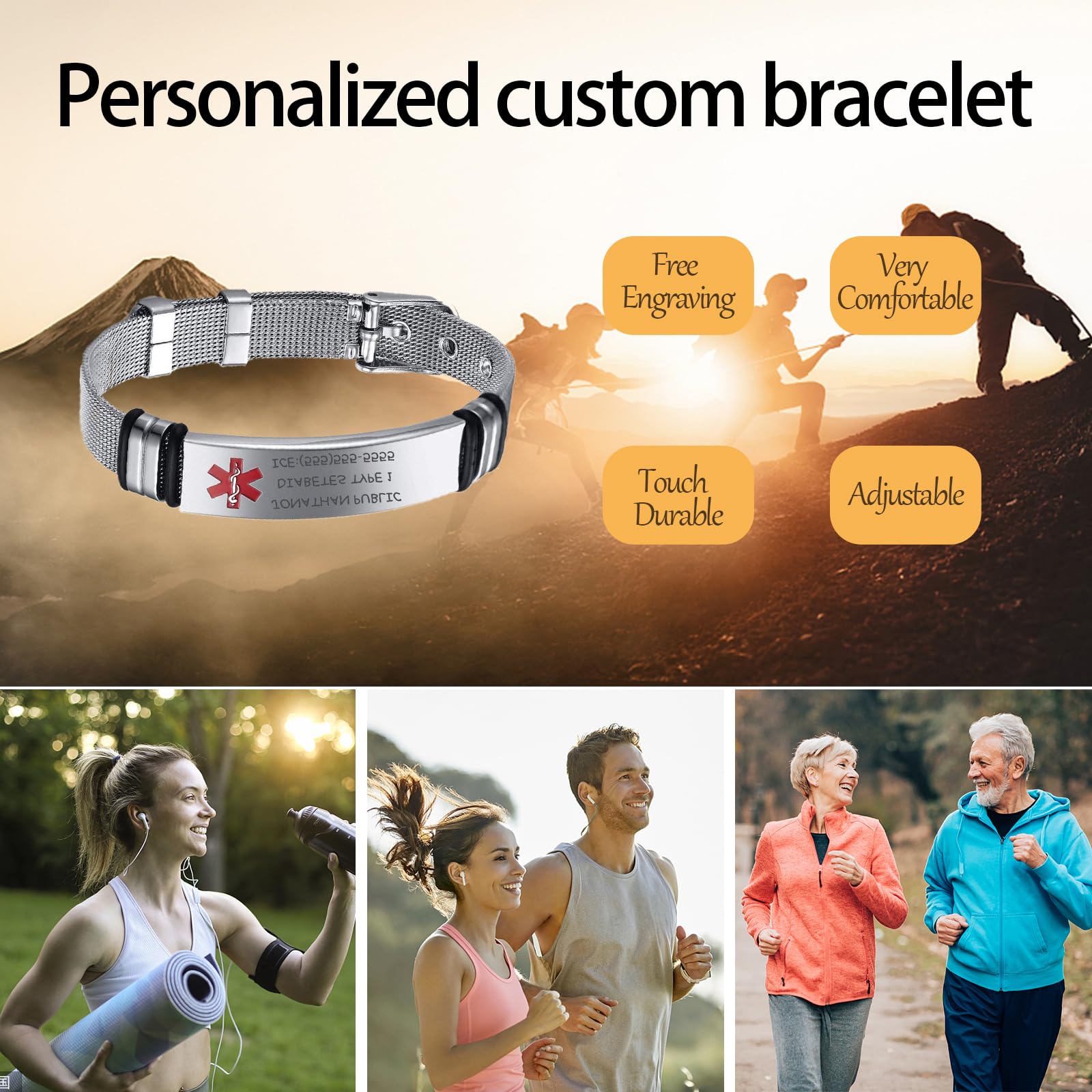 Custom Medical Alert ID Bracelets for Men & Women - Personalized Silicone Name & Medic Info Engraved - Perfect for Emergency Situations & Daily Wear