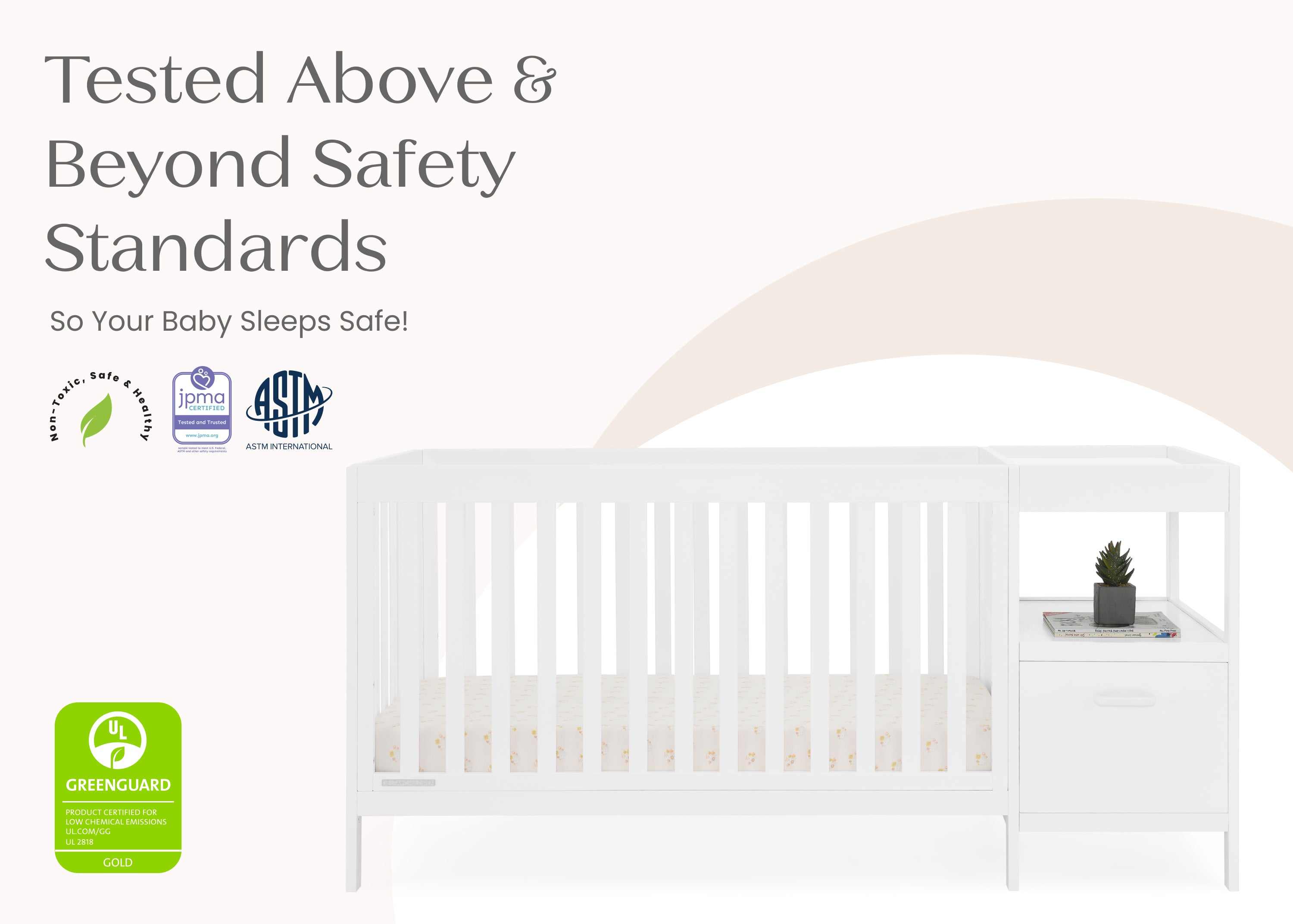 Alice 5-in-1 Convertible Baby Crib with Changing Table - Nursery Furniture for Newborn to Toddler - Perfect for Small Spaces & Modern Nurseries