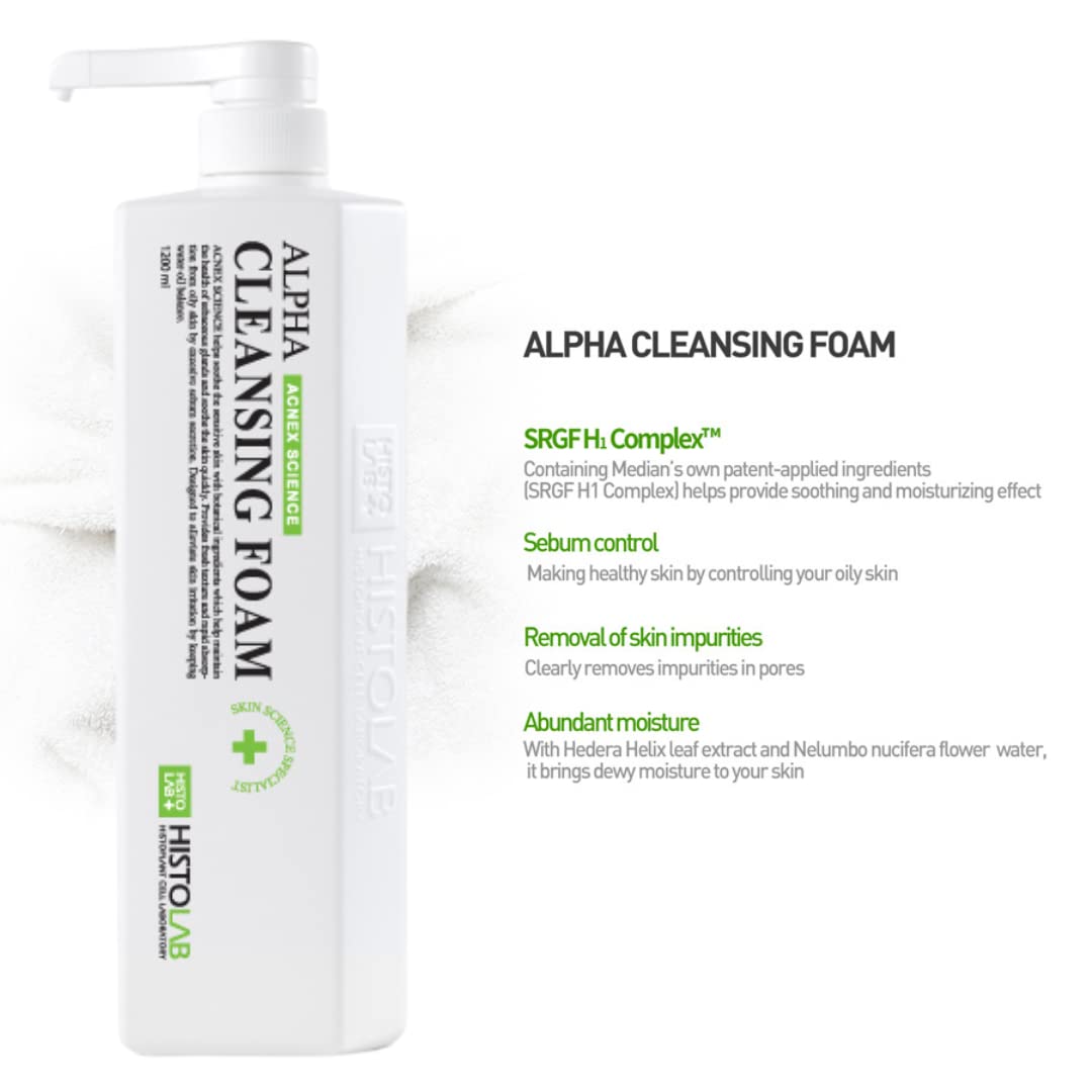 Histolab Alpha Cleansing Foam - 40.6oz Oil Control & Acne Treatment Face Wash for Oily Skin | Gentle Foaming Facial Cleanser to Remove Excess Sebum & Soothe Irritation | Daily Skincare Routine for Men & Women