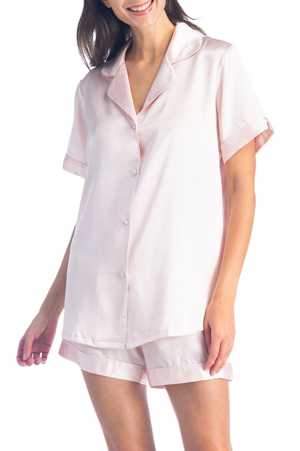Fishers Finery Women's 100% Mulberry Silk Short Pajama Set - Soft & Breathable Short Sleeve Sleepwear for Summer Nights & Lounge Wear
