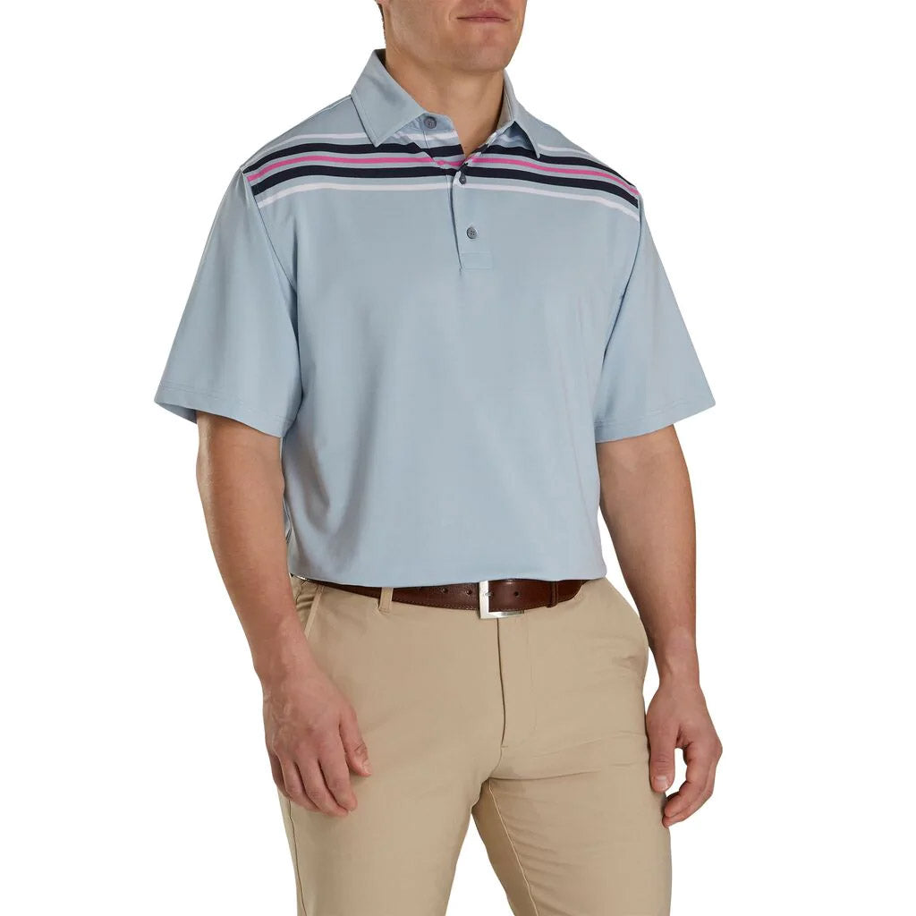 FootJoy Lisle Men's Golf Polo Shirt - Chest Blue Striped Self Collar - Moisture-Wicking & Breathable for Comfort on the Golf Course
