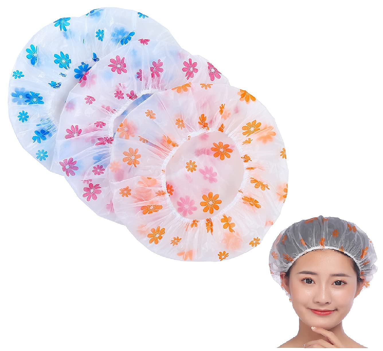 Waterproof Reusable Shower Cap for Women - Elastic Band Plastic Bath Hair Hat, Travel & Spa Shower Cap, Salon Gift (Pack of 1) - Perfect for Travel, Home Use & Salon Treatments