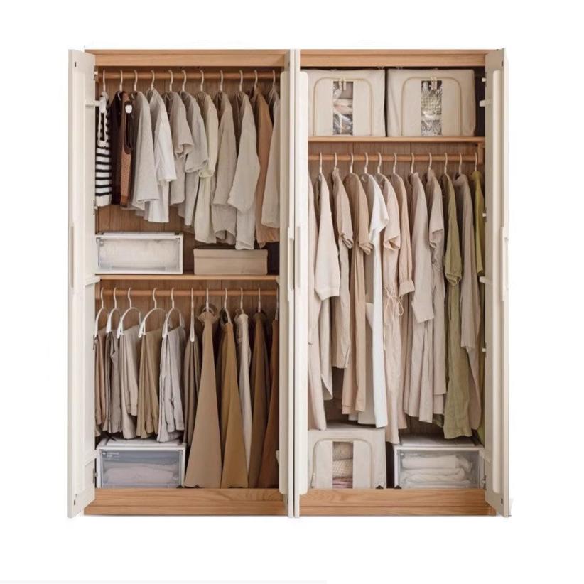 Solid Oak Wood Wardrobe & Floor Cabinet Set - Durable Storage for Bedroom, Closet, and Living Room Organization