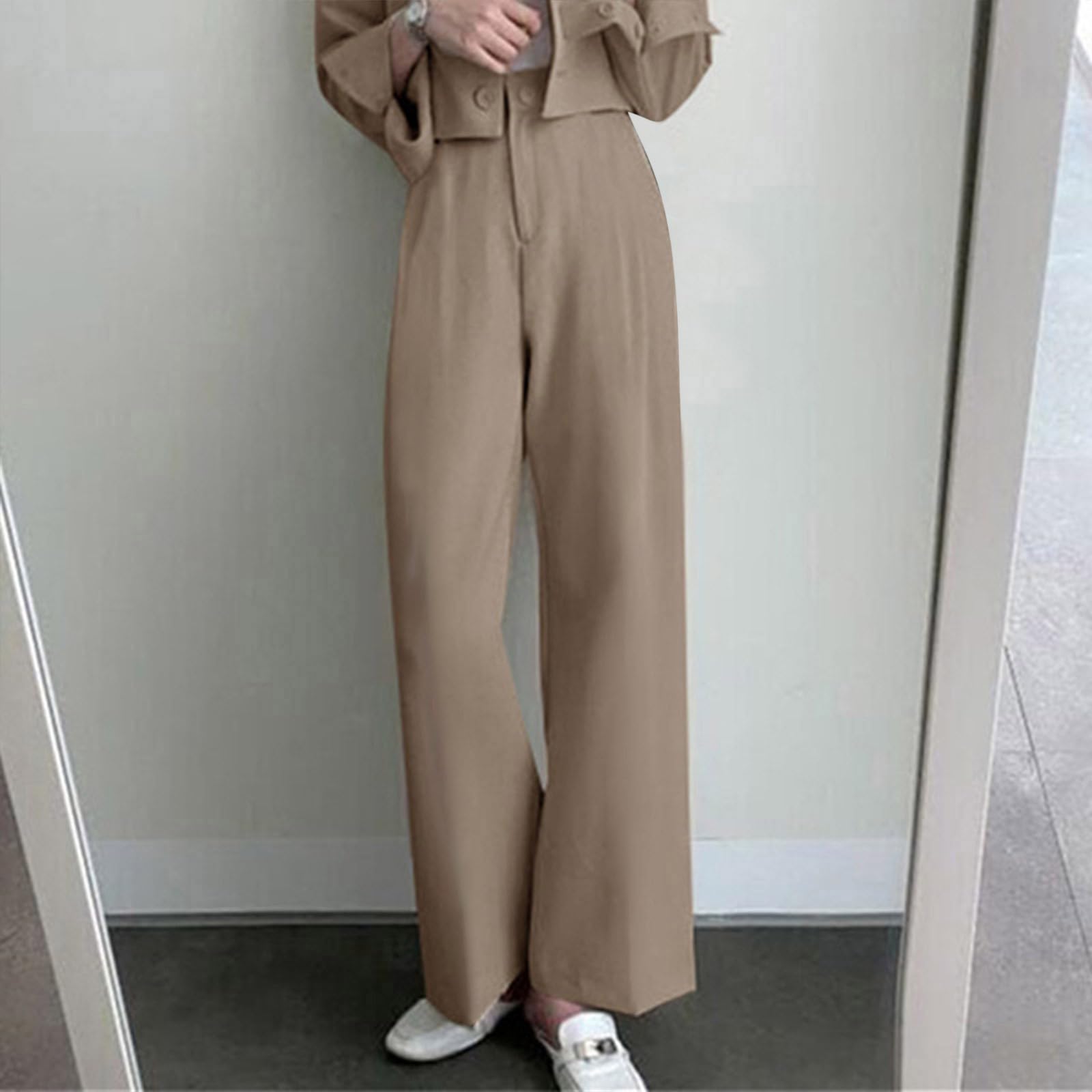 Women's Casual Two-Piece Suit Set - Blazer Jacket & Wide Leg Pants with Pockets | Lounge Wear, Office Outfit, Travel Matching Sets for Comfort & Style