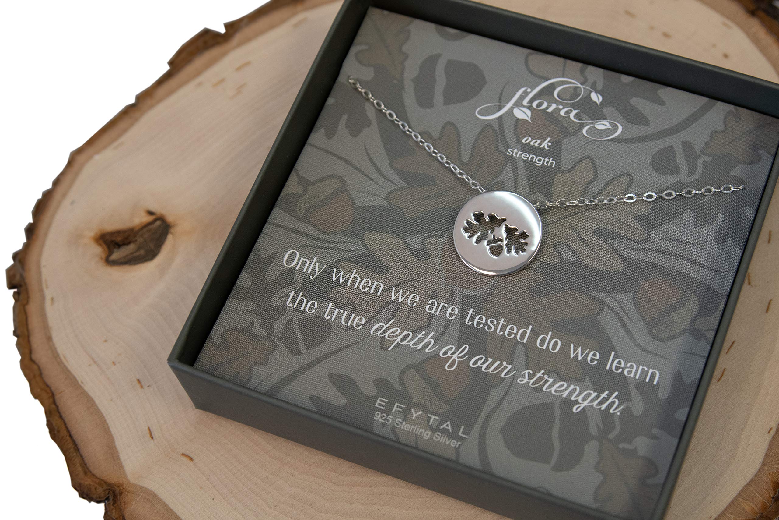 EFYTAL Sterling Silver Floral Oak Necklace for Women - Inspirational Strength & Encouragement Gift with Message Card - Get Well Soon Present for Her - Perfect Friendship Jewelry for Everyday Wear & Special Occasions