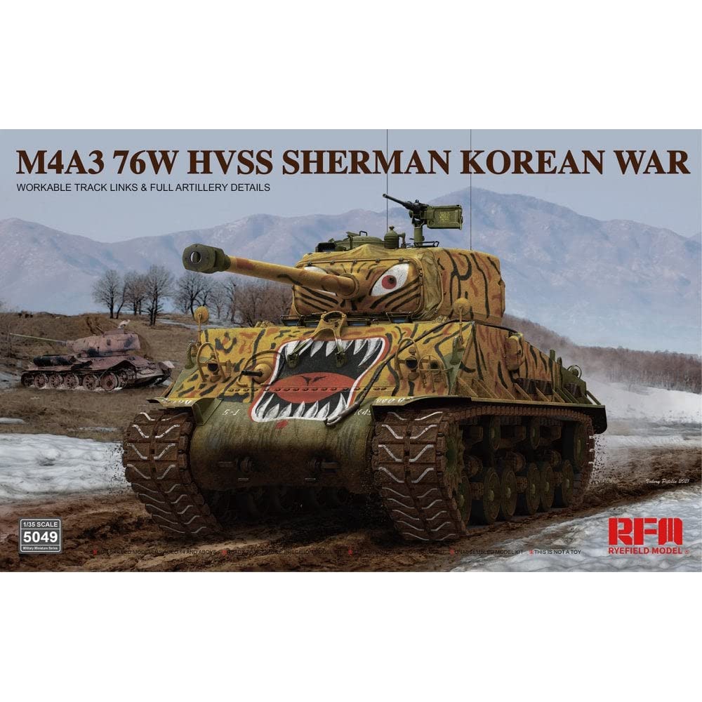 Rye Field Model 1/35 Scale Char M4A3 76W HVSS Sherman Tank - Korean War Military Vehicle Kit for Model Builders & Collectors | Perfect for Dioramas, Historical Displays & Wargaming Scenes