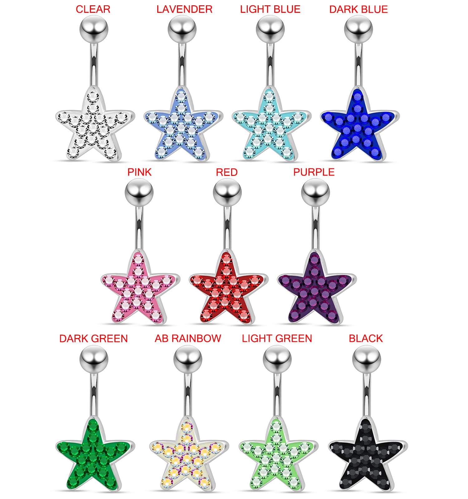 925 Sterling Silver Multi Crystal Gemstone Star Body Jewelry - Perfect for Piercings, Parties & Unique Fashion Statements