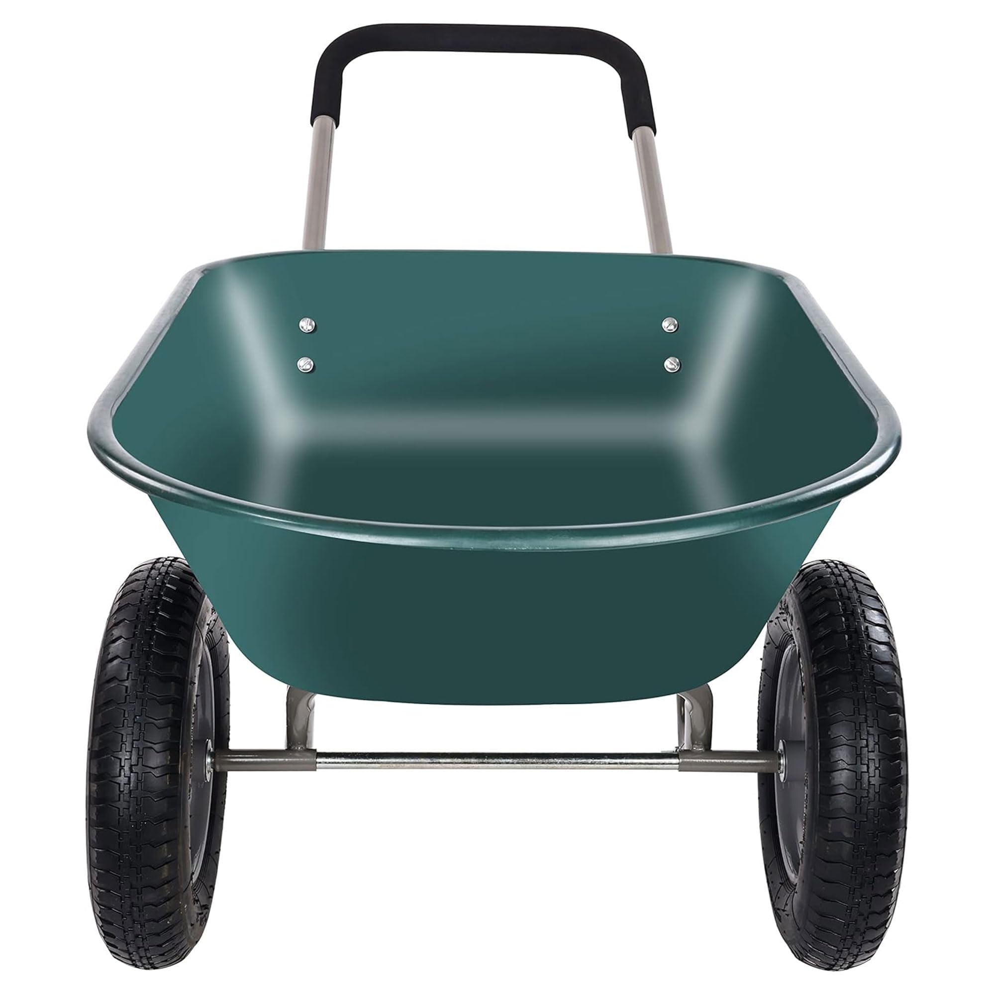 2 Wheel Heavy Duty Garden Wheelbarrow with Built-in Stand - Green Utility Yard Cart for Gardening, Landscaping & Home Improvement Projects