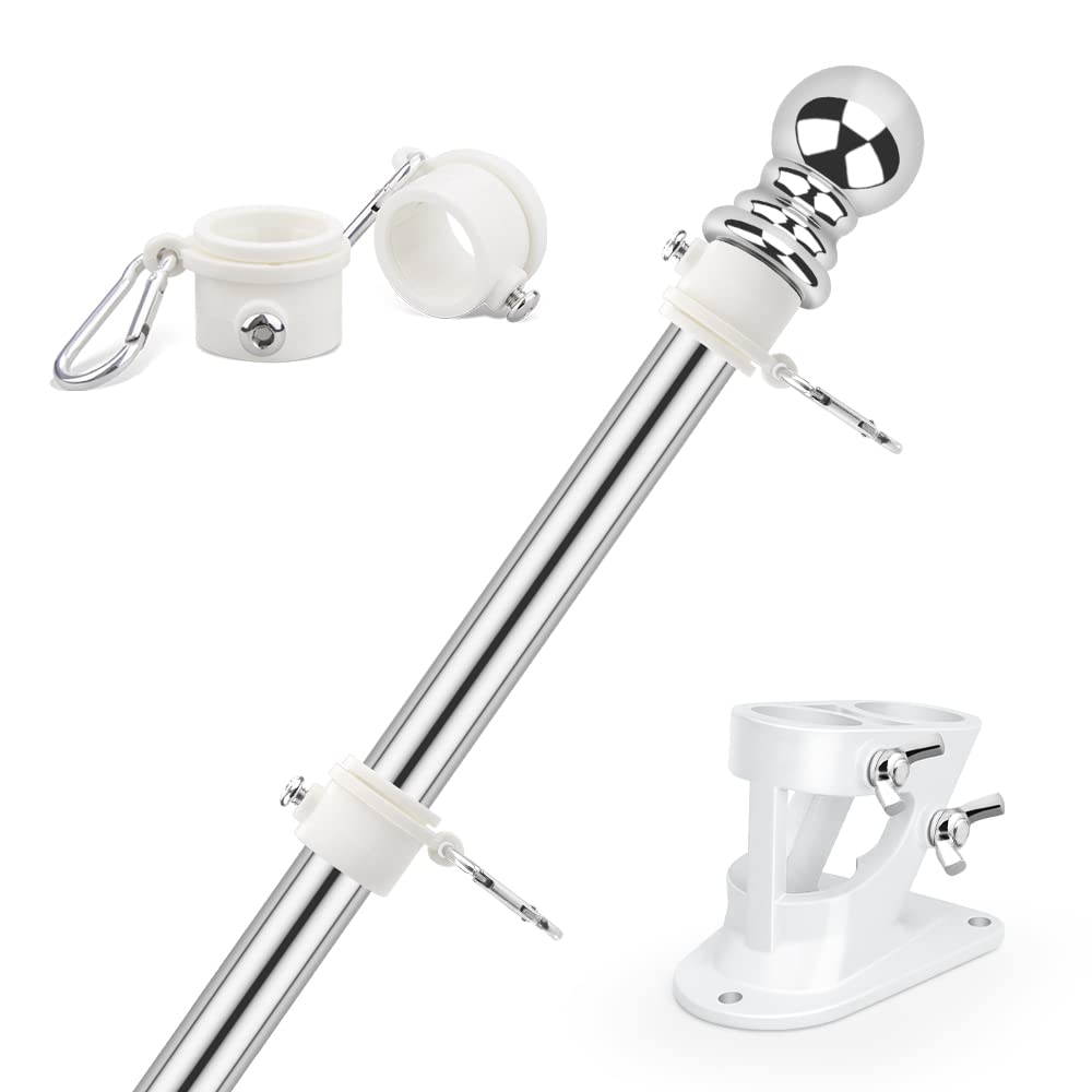 5ft Stainless Steel Outdoor Flag Pole Kit with Bracket & Rings - Wall Mounted for House, Yard, Garden - Durable Residential & Commercial Use (Silver) | Perfect for Patriotic Displays, Sports Events & Business Branding