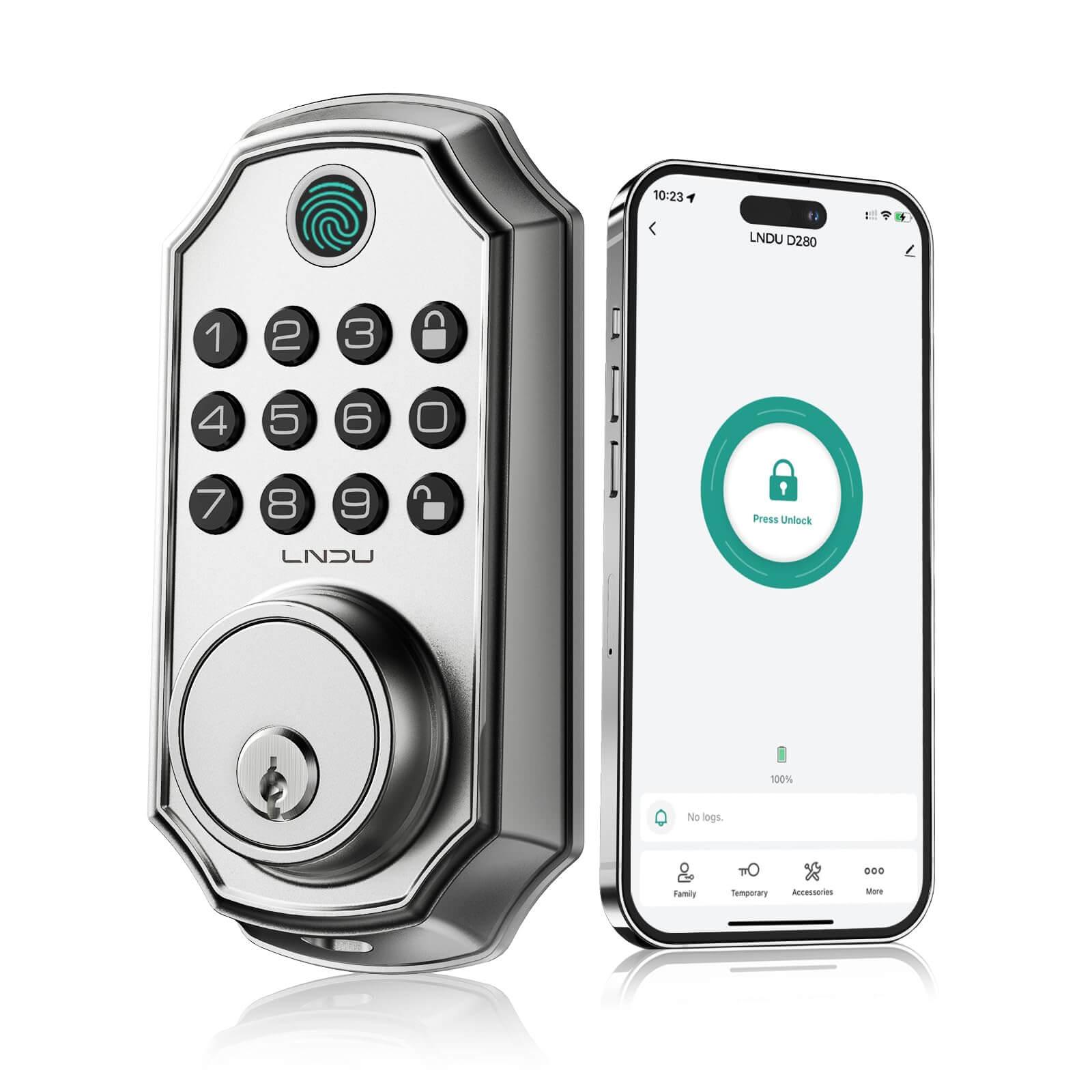 Smart LNDU D280 Keyless Entry Door Lock - Fingerprint, App Control, Auto-Lock - Secure Your Home, Office & Vacation Rental