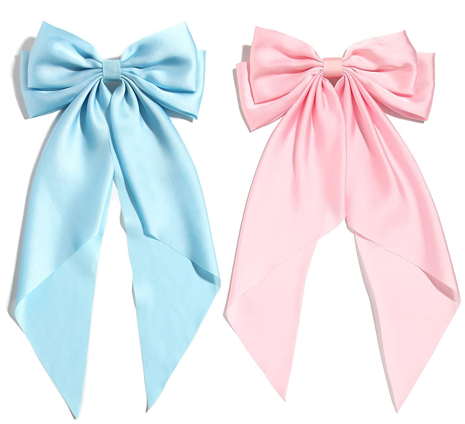2 Pcs Silky Satin Hair Bows with Alligator Clips - Women's Ponytail Accessories for Parties, Weddings & Everyday Style (Random Colors)