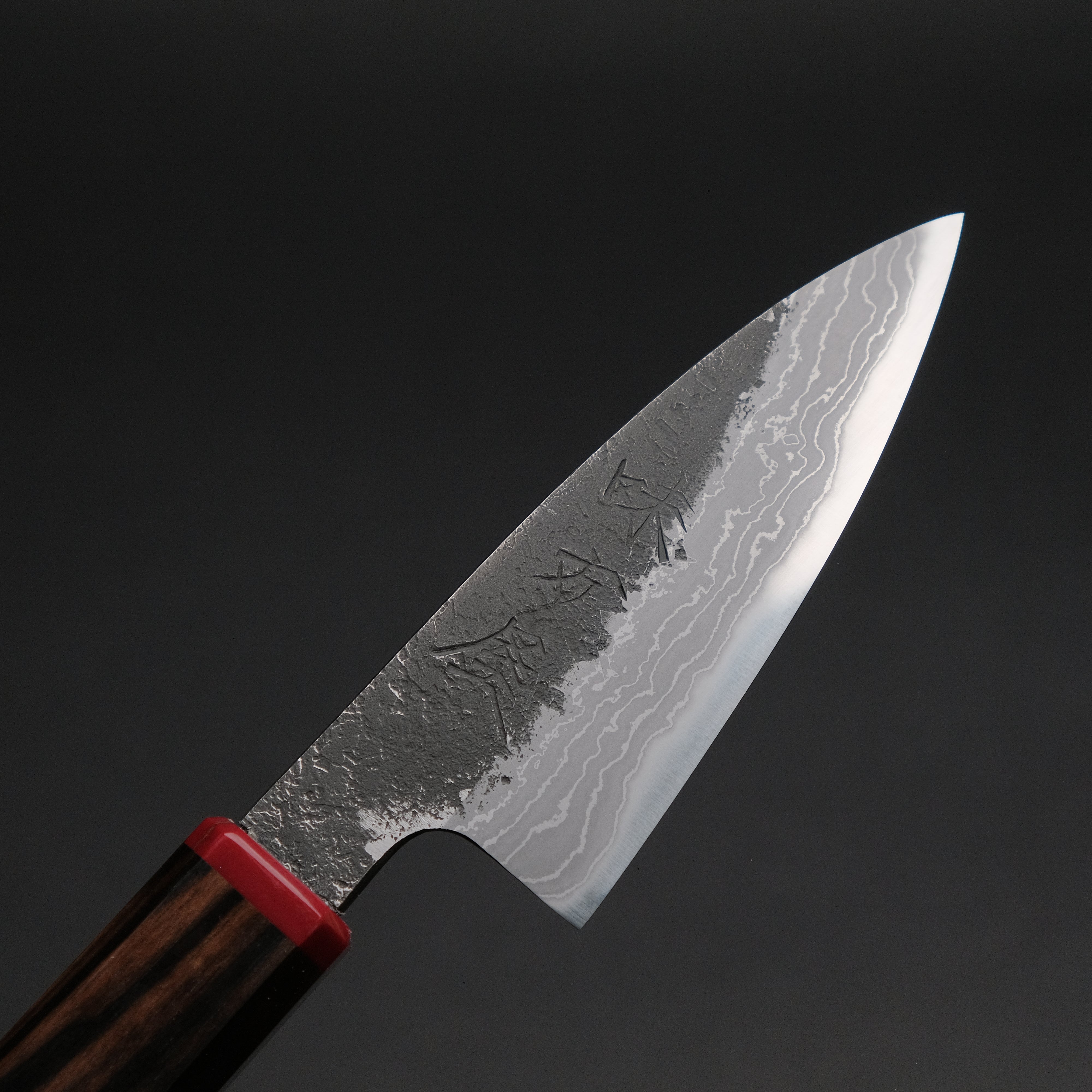 Premium Ajikataya White #2 Nashiji Damascus Petty Knife 85mm - Ebony Handle with TQP Finish (#68) - Perfect for Slicing Fruits, Vegetables & Precision Kitchen Tasks