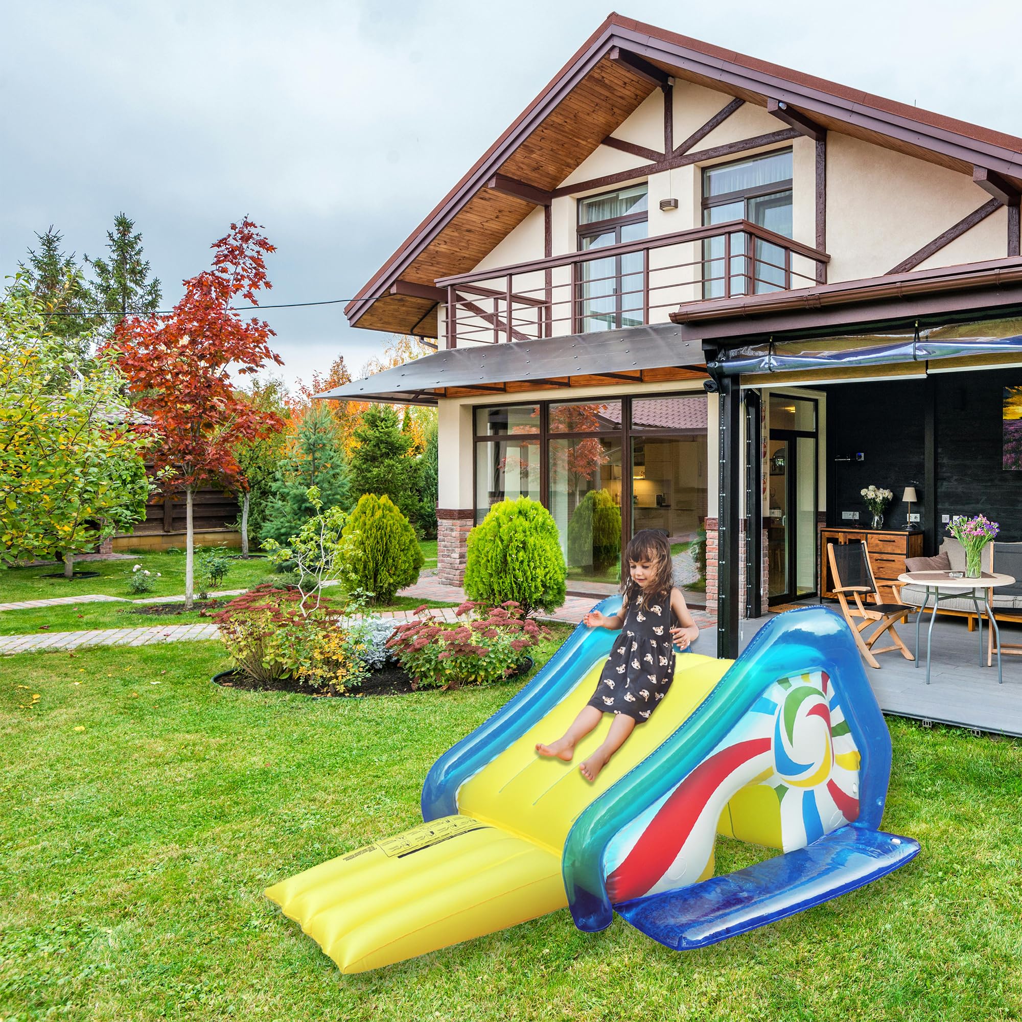 98-Inch Yellow and Blue Pool Slide with Attached Sprayer - Perfect for Backyard Water Fun and Kids' Summer Activities