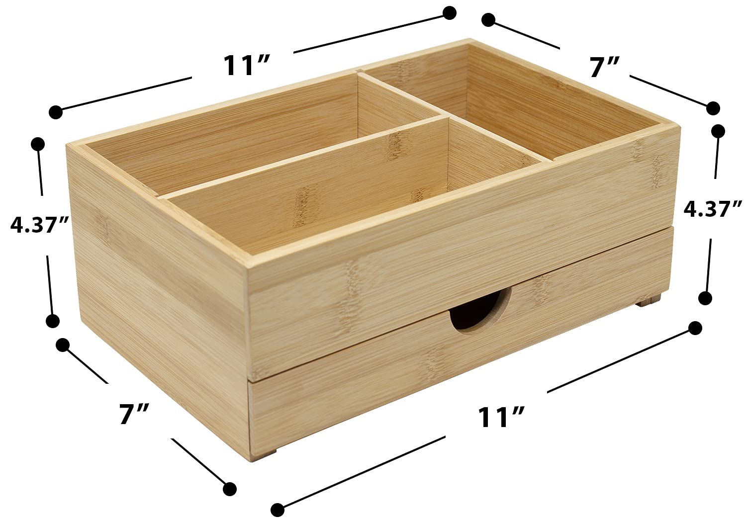 Sorbus Bamboo Wood Storage Drawer Organizer for Office Desk, Countertop, Vanity & Bathroom - Perfect for Office Supplies, Makeup, Cosmetics & Skincare Organization (Set of 3) - Ideal for Home, Office & Beauty Storage Solutions