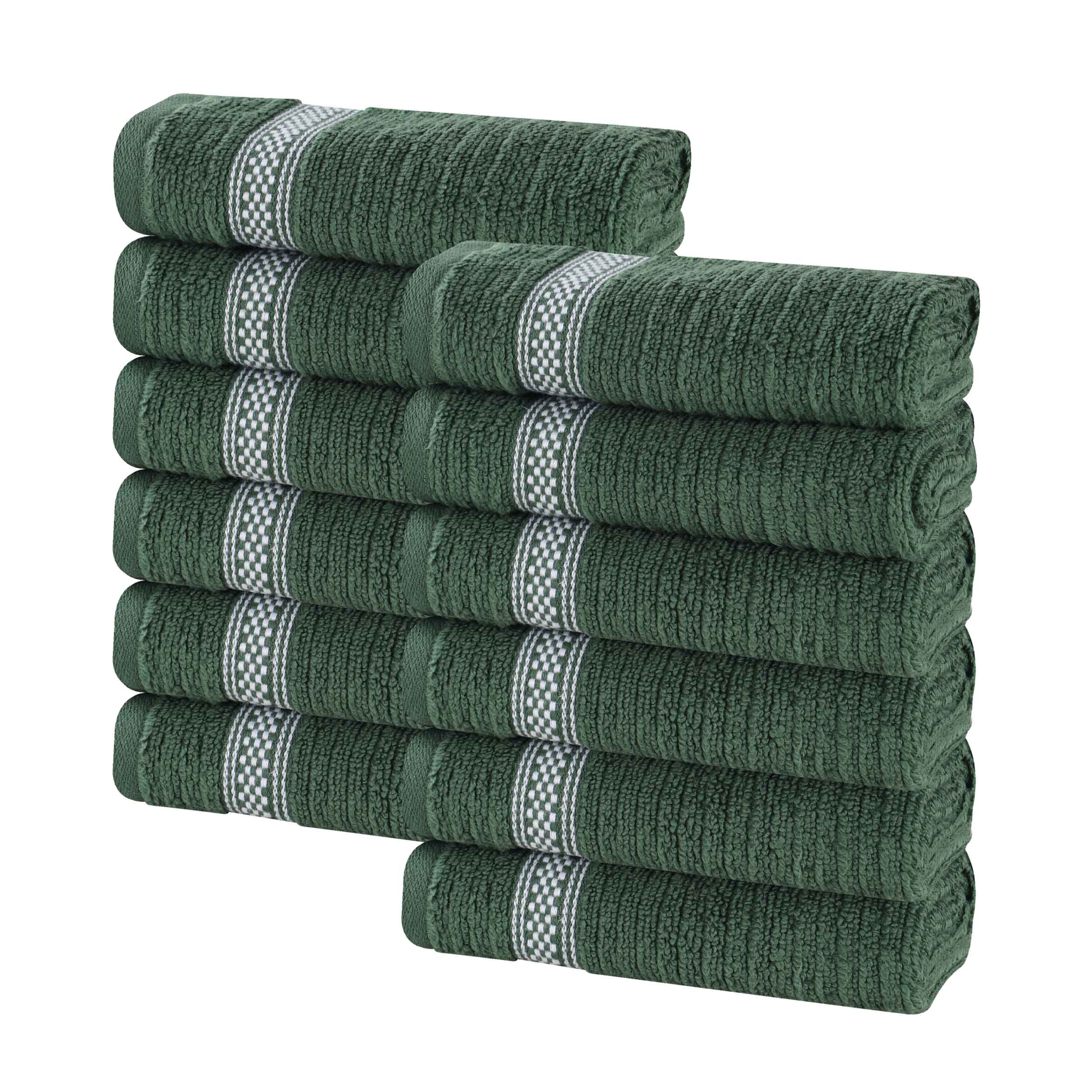 12-Pack Zero Twist Cotton Ribbed Geometric Border Plush Face Towels | Ultra Soft Bath & Hand Towels for Spa, Gym, Travel & Home Use