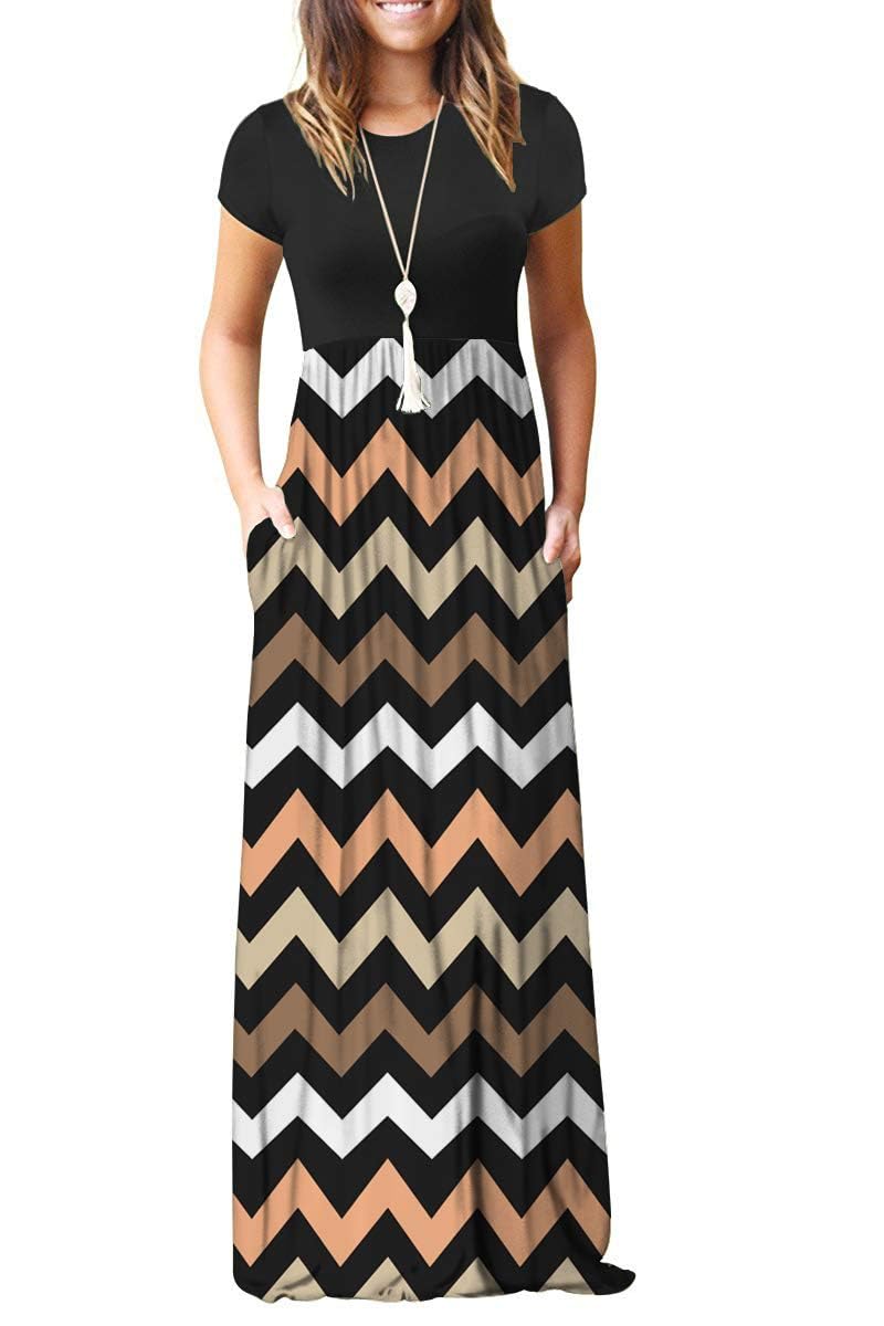 MISFAY Women's Casual Short Sleeve Loose Plain Maxi Dress with Pockets - Summer Beach Long Dress for Vacation, Outdoor, and Daily Wear