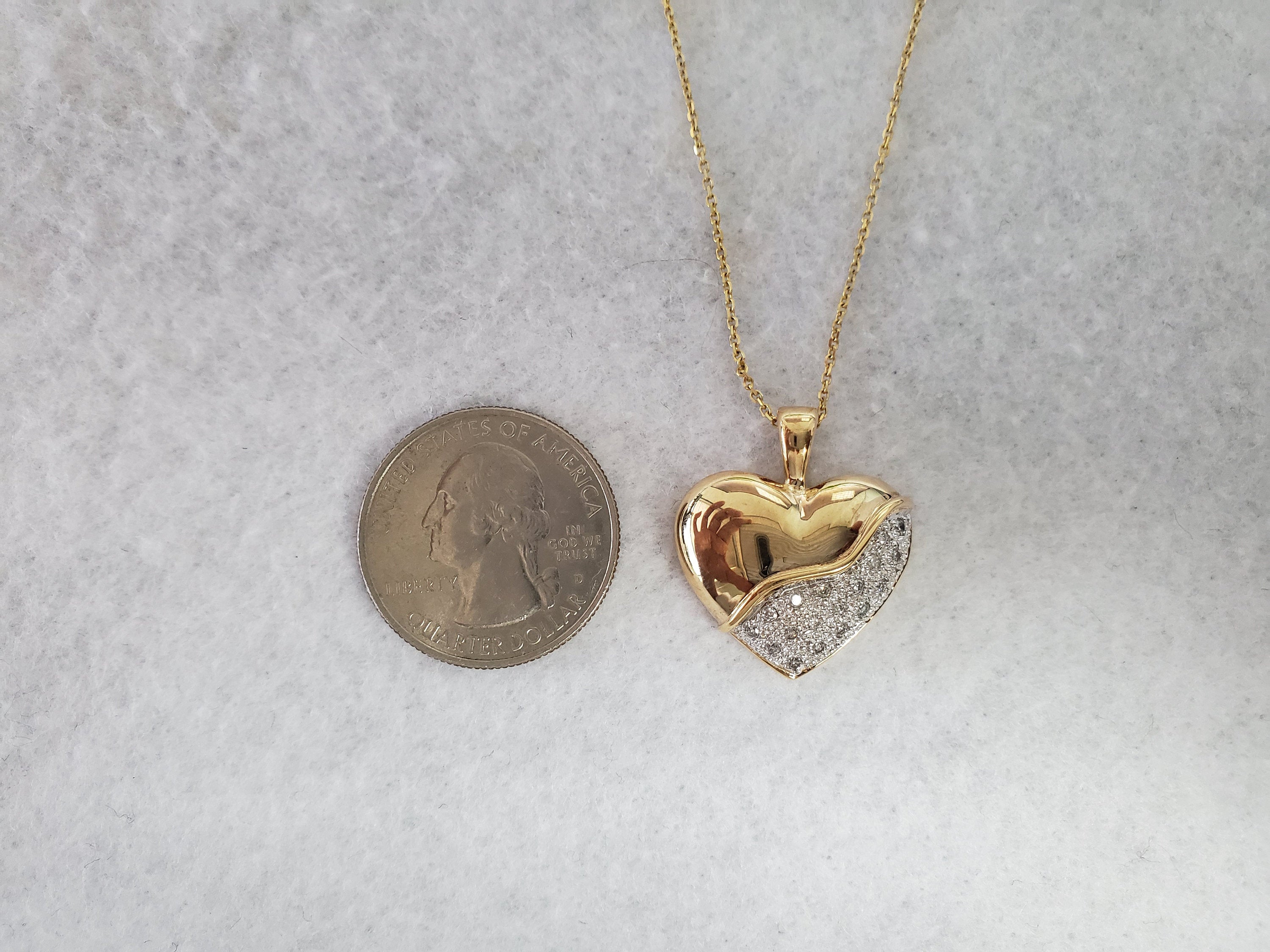 14K Yellow Gold Heart Shaped Diamond Pave Necklace .20cttw - Perfect for Valentine's Day Gifts, Anniversary Presents & Romantic Occasions
