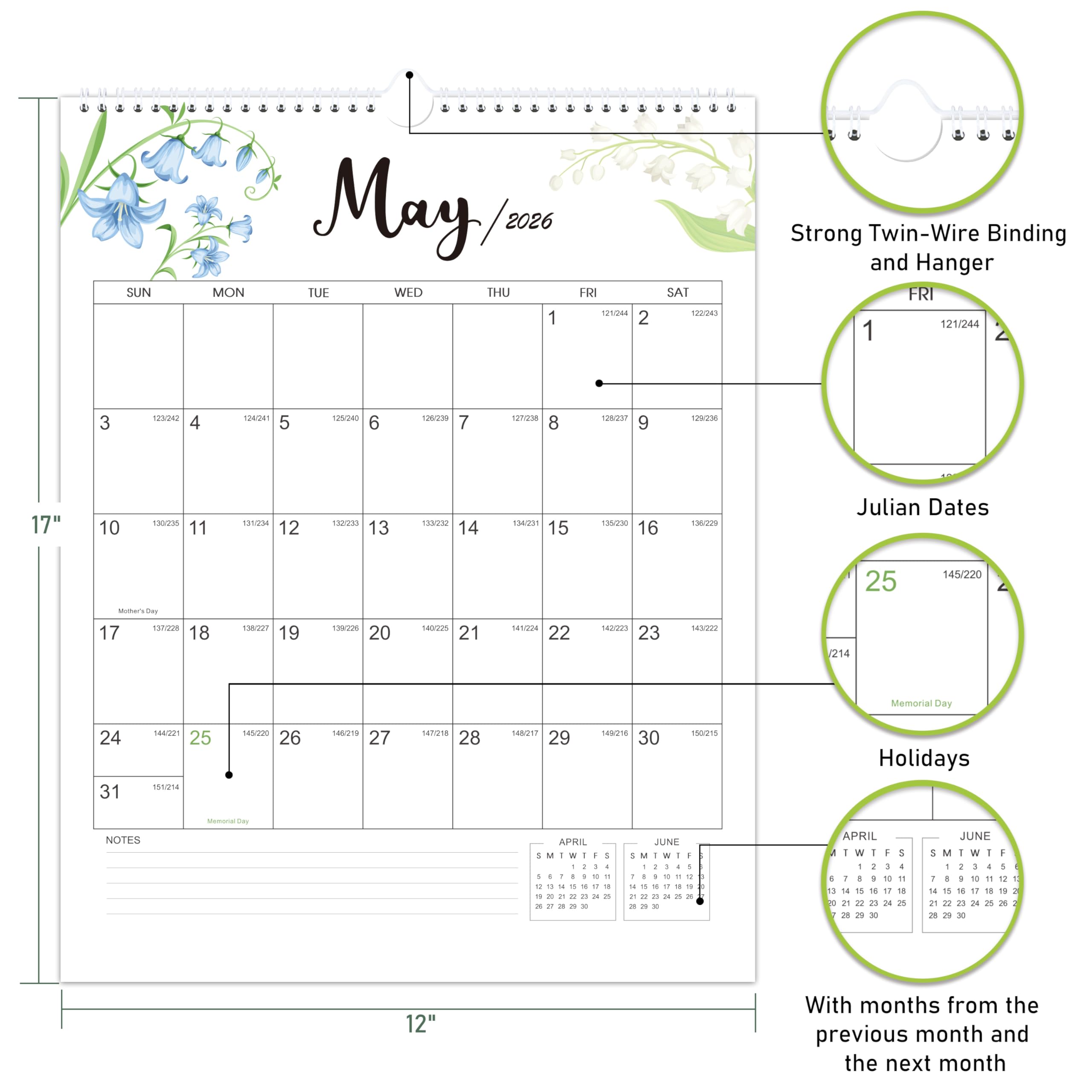 2025-2026 Wall Calendar - 18 Month Vertical Hanging Calendar from July 2025 to December 2026 | 14.8 x 11.5 Inches Large Monthly Planner with Julian Dates | Perfect for Home, Office & School Organization