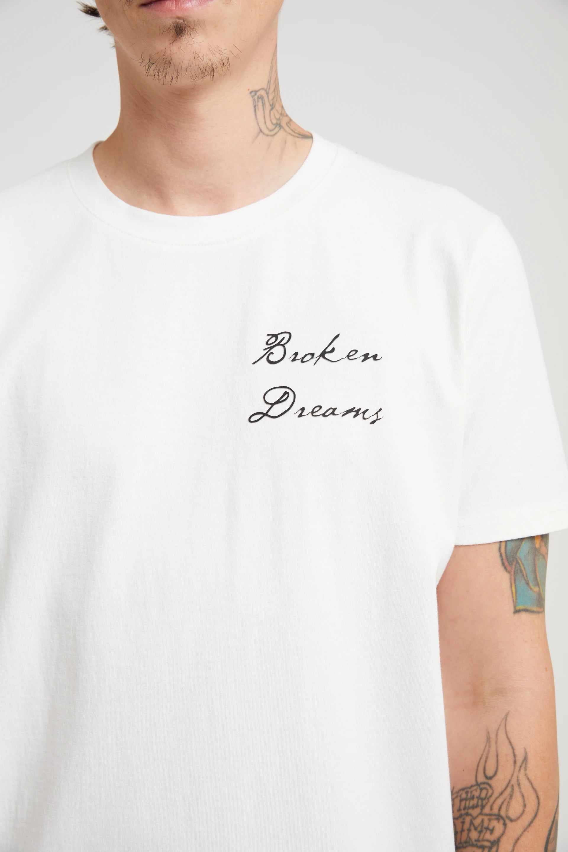 LIAM TEE | White Collegiate Broken Dreams Graphic T-Shirt for Men - Casual Streetwear, Vintage Style Tee for Everyday Wear, Outfits & Gifts