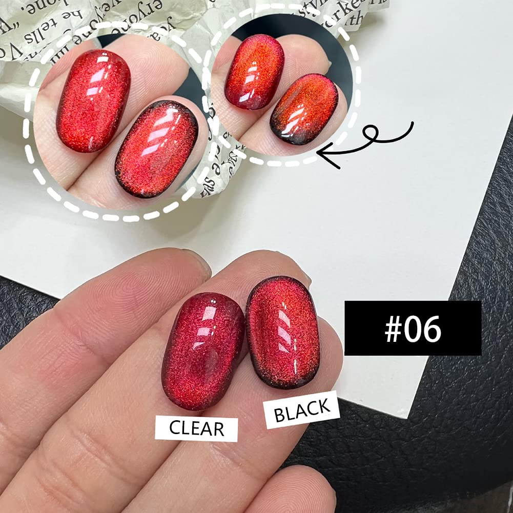 6 Colors Magnetic Gel Nail Polish Set - Wide Amber Cat Eye UV Soak Off Polish with Magnetic Stick | Crystal Jelly Transparent 9D Cateye Nail Art Kit for Home Salon & Professional Manicure