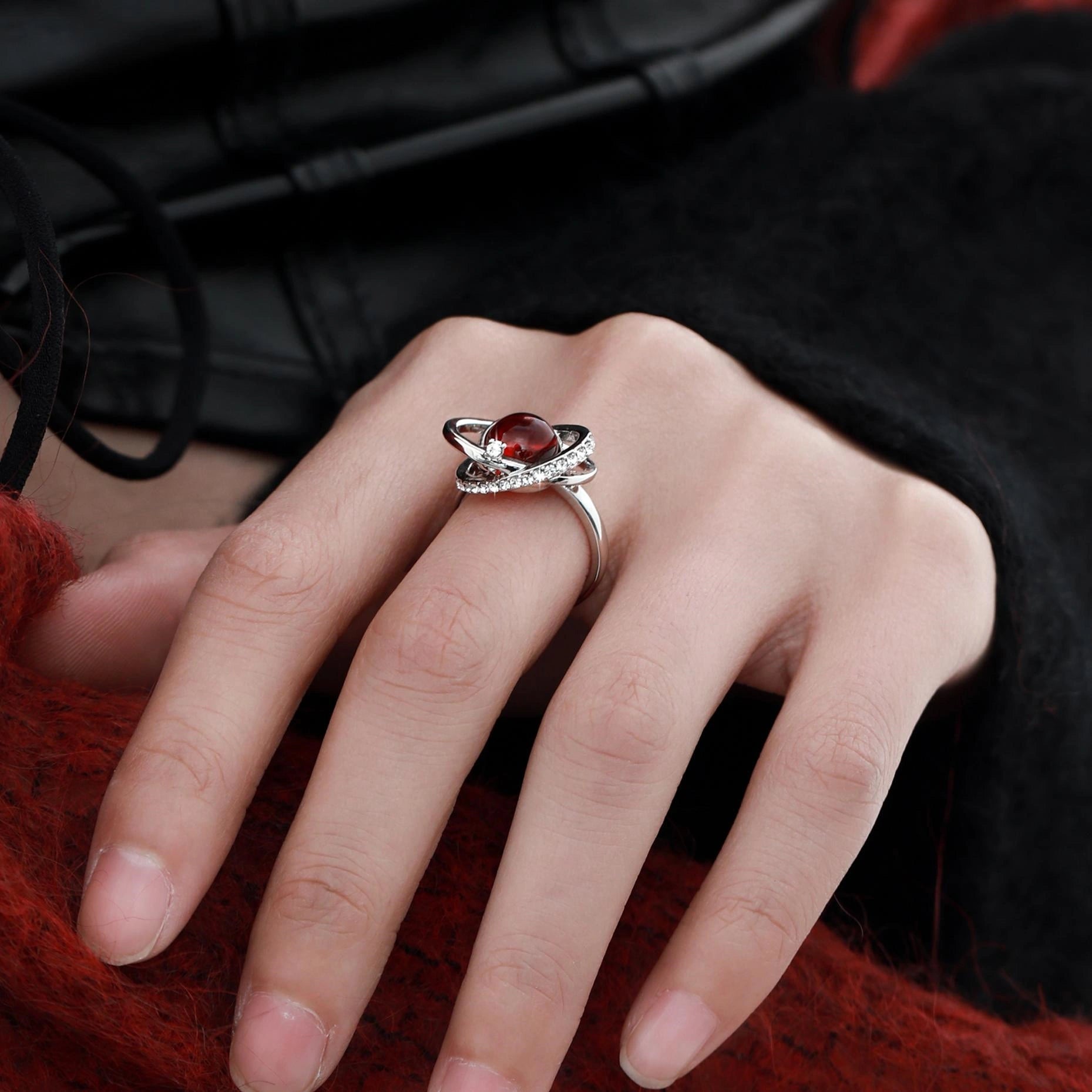 Red Nebula S925 Sterling Silver Stud Open End Ring™ - Dainty Boho Jewelry for Women, Trendy Minimalist Stackable Rings for Everyday Wear, Perfect Gift for Her