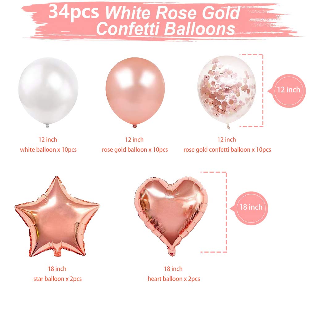 Elegant Rose Gold Birthday Party Decorations Set - Happy Birthday Banner, Confetti, Balloons & Tassels for Girls | Perfect for Birthday Celebrations, Baby Showers & Special Events