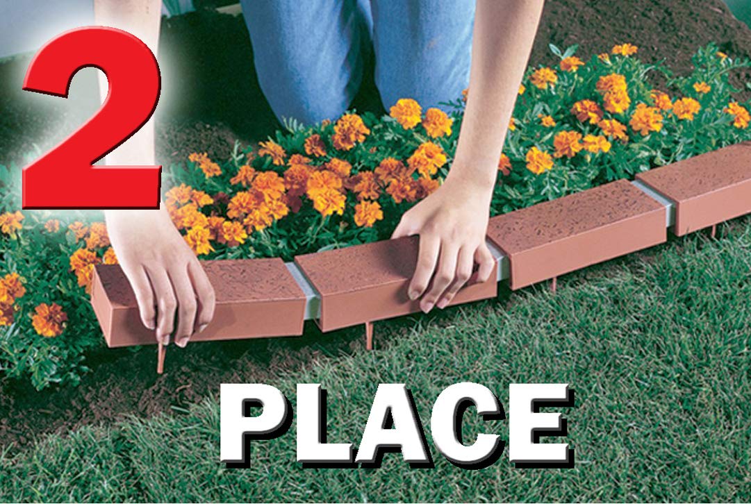 Decorative Plastic Brick Edging with 4 Built-In Solar Lights - 20-Foot Landscape Border Kit in Terra Cotta Orange (Argee RG820S) for Garden Pathways, Flower Beds & Yard Decor