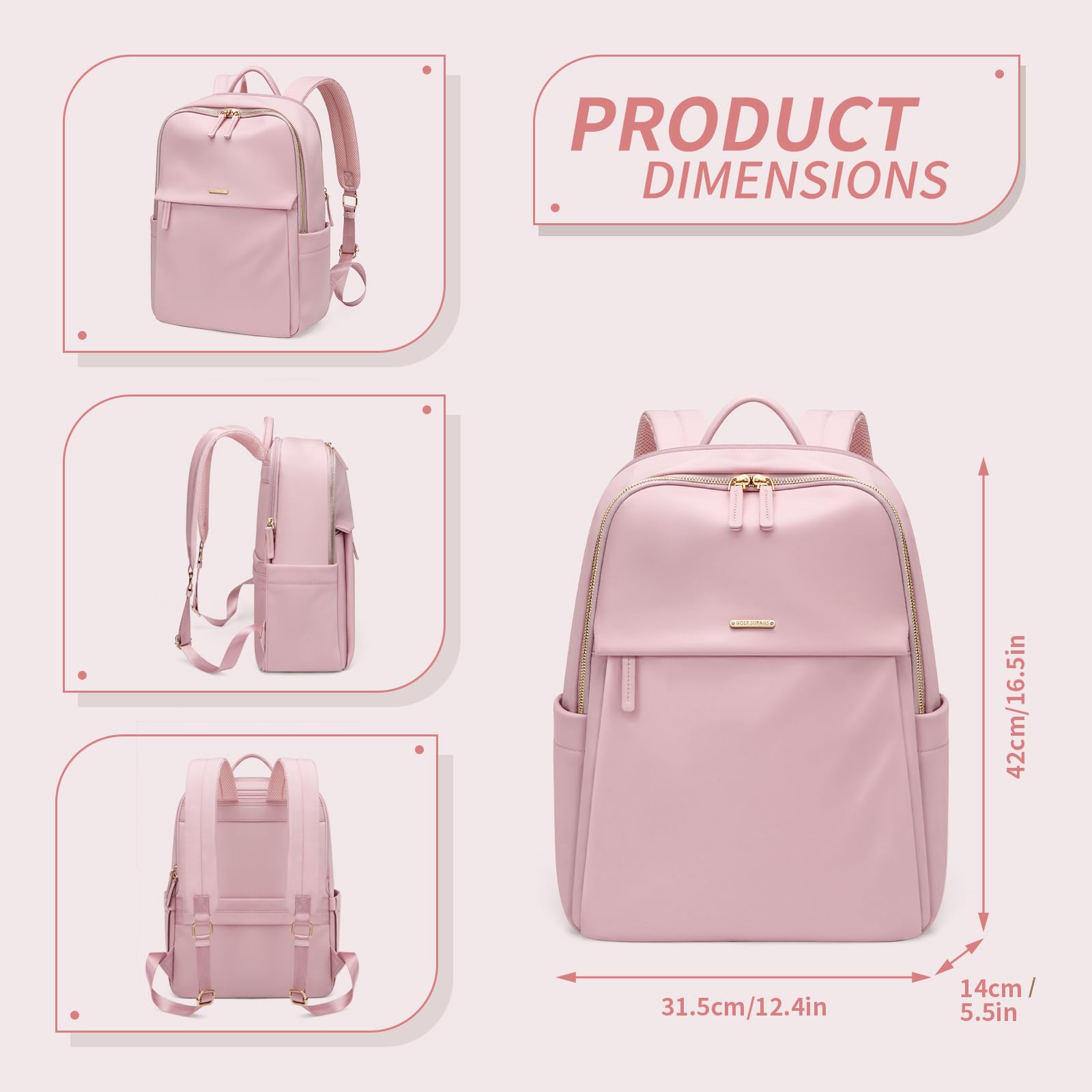 GOLF SUPAGS Women's Laptop Backpack with Dedicated 15.6 Inch Laptop Compartment - Stylish Work Backpack for Office, Travel & College - Perfect for Business Trips, Commuting & Campus Life