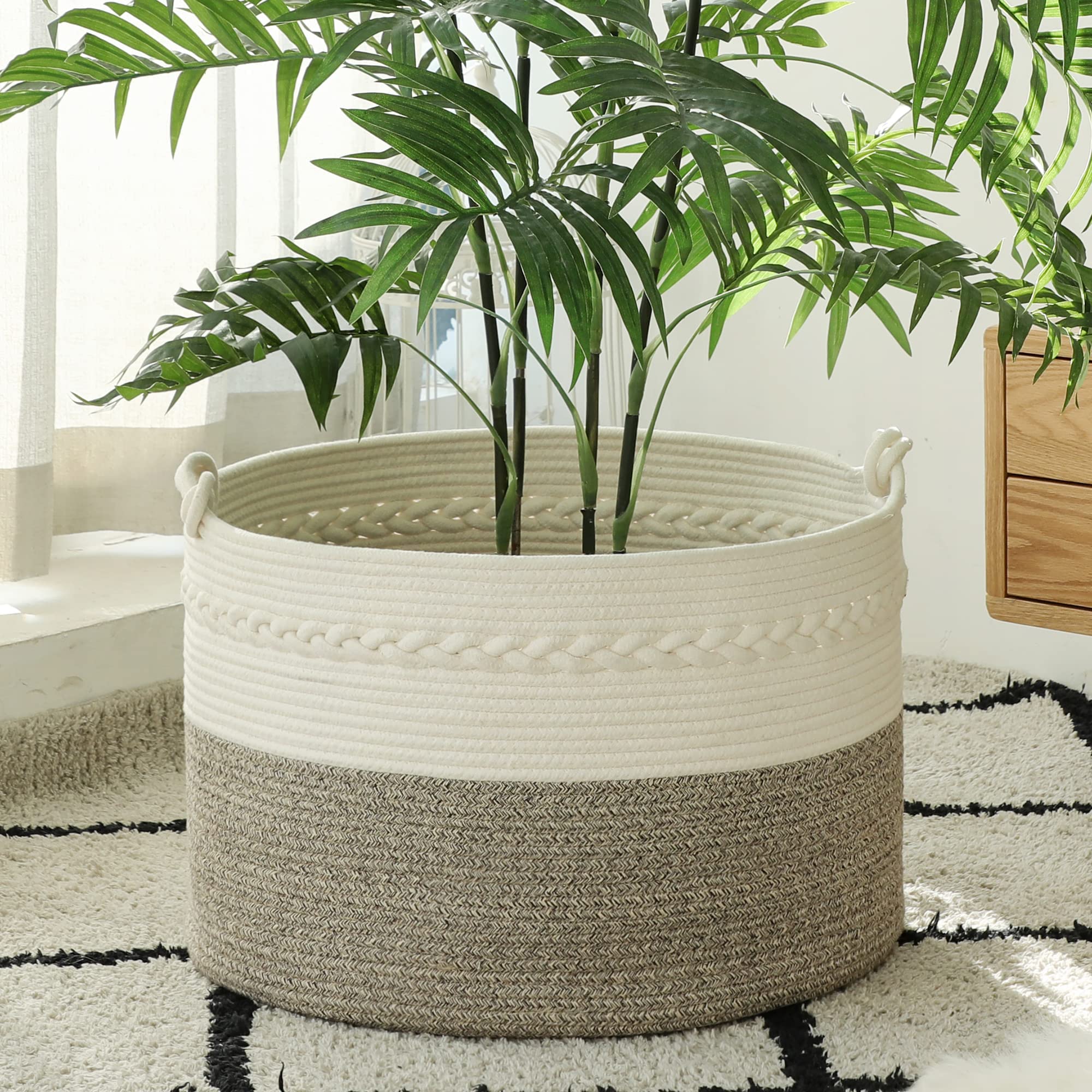 KAKAMAY Large Cotton Rope Blanket Basket (20