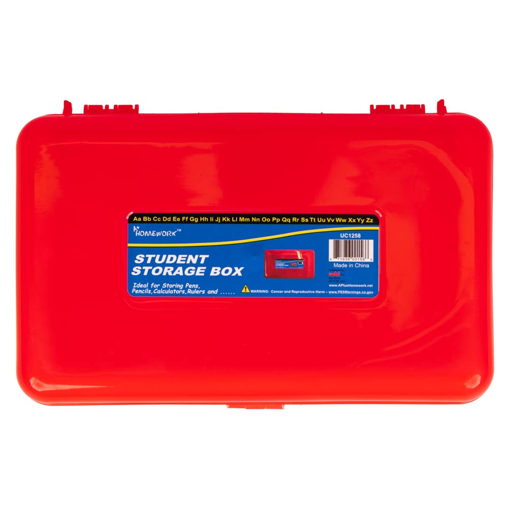 Craft County Clear Pencil Box - Colorful School & Office Supplies Organizer for Pens, Markers, Art Tools - Perfect for Students, Teachers & Artists (Red)