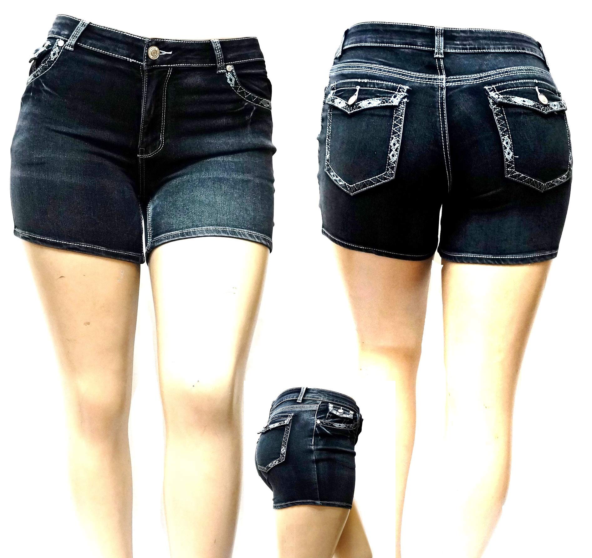 Jack David Women's Plus Size Stretch Denim Shorts - Blue Black Wash | Comfortable & Stylish for Casual Outings, Summer Wear & Everyday Fashion