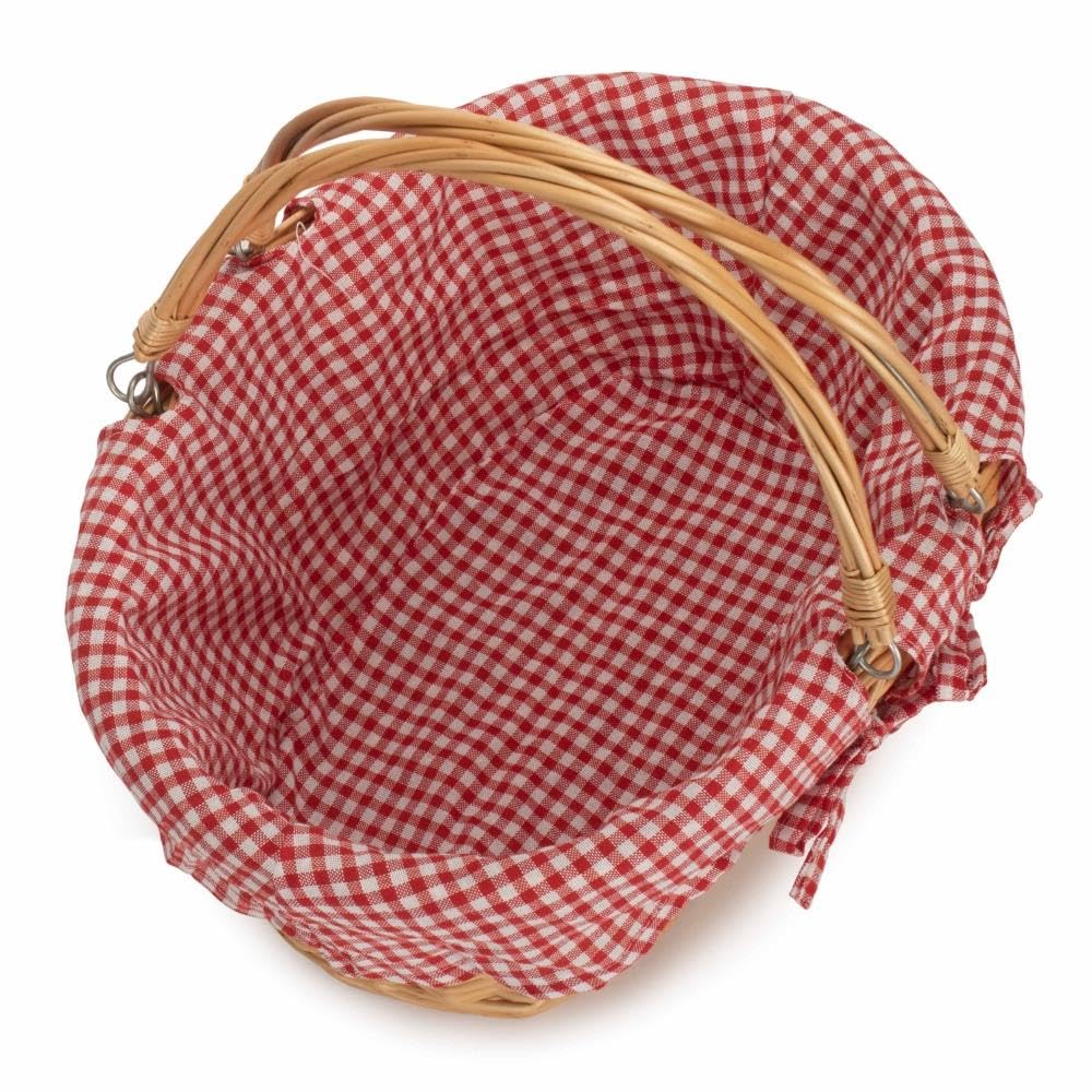 Red and White Checkered Small Swing Handle Shopping Basket - Portable Grocery Basket for Supermarket, Farmers Market, Picnic & Home Storage