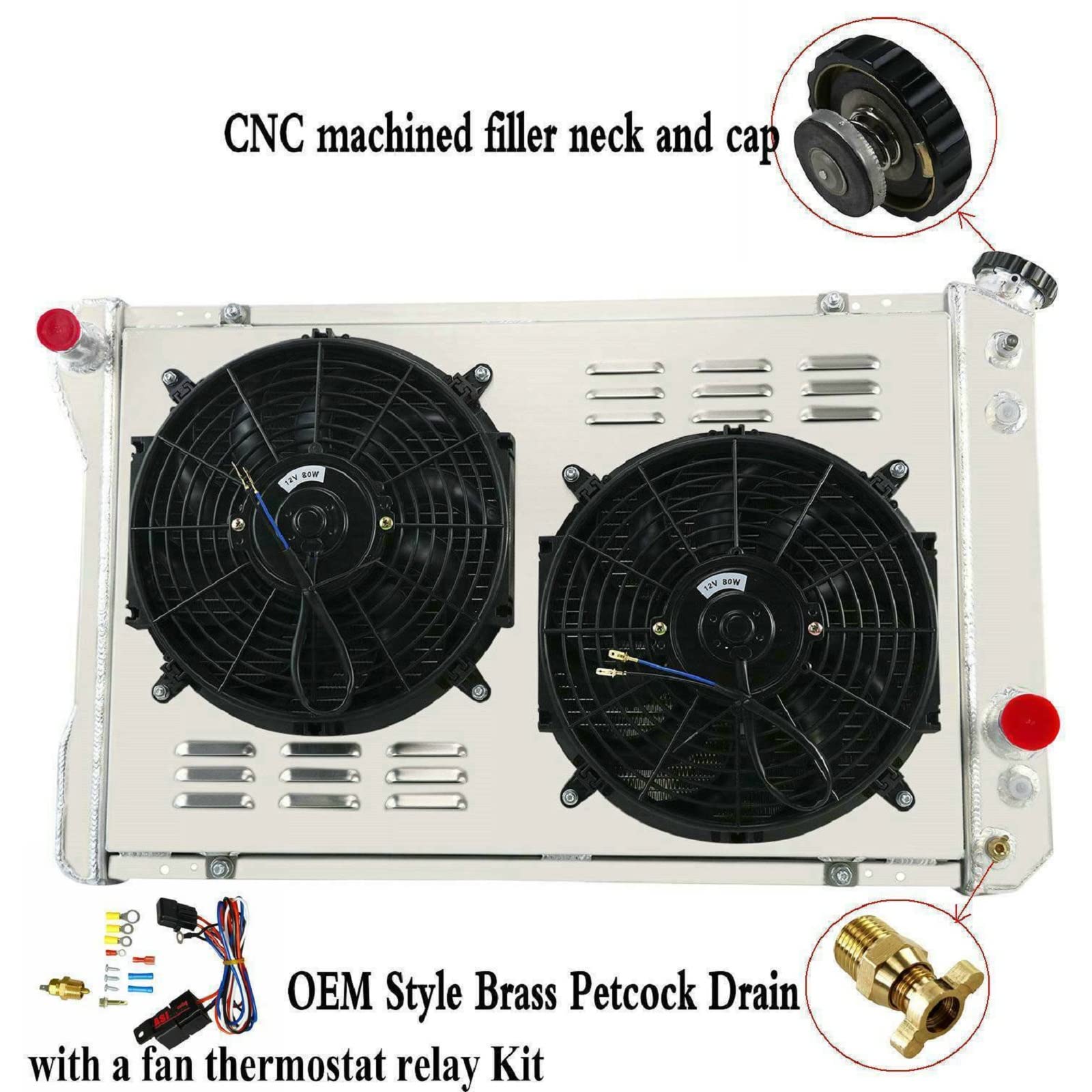 High Performance 3 Row Aluminum Radiator for 1982-1992 Chevy Camaro & Pontiac Firebird 5.0L 5.7L V8 - Complete Cooling Kit (Radiator, Shroud, Dual 12
