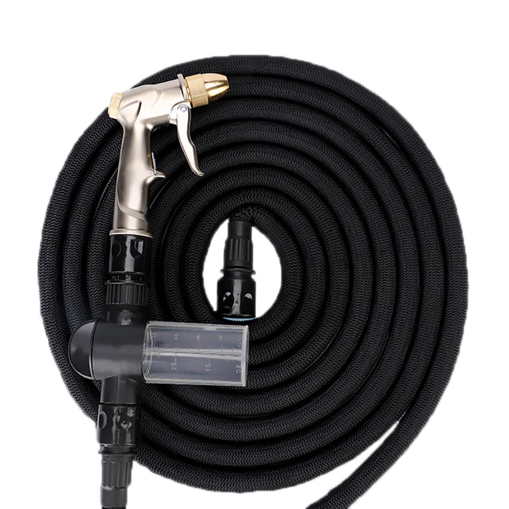 DPPAN 75FT Expandable Garden Hose with Solvent Container - Flexible Expanding Water Hose for Gardening, 1/2inch & 3/4inch Solid Fittings, Black (22.5M) - Perfect for Lawn Care, Car Washing & Outdoor Cleaning