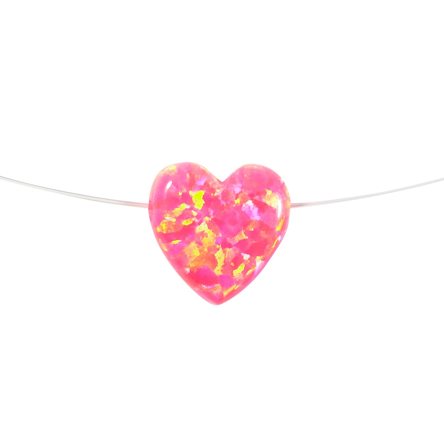 Heart Necklace Opal Pendant Floating Illusion Clear Cord Fishing Line Charm Jewelry for Romantic Gifts and Special Occasions