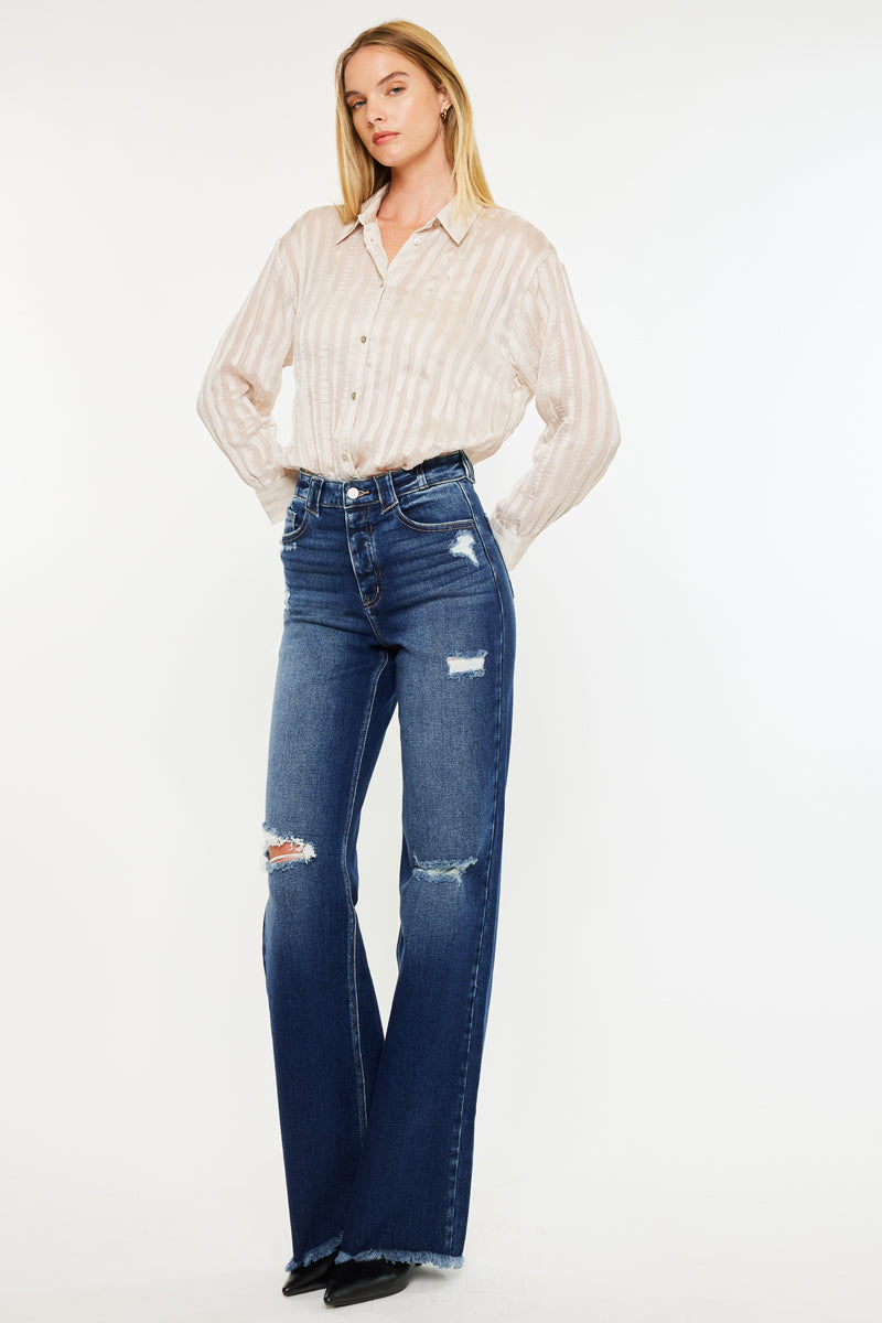 Izzie High Rise 90's Flare Jeans for Women - Vintage Retro Stretch Denim Pants - Perfect for Casual Outfits, Date Nights & 90s Fashion Looks