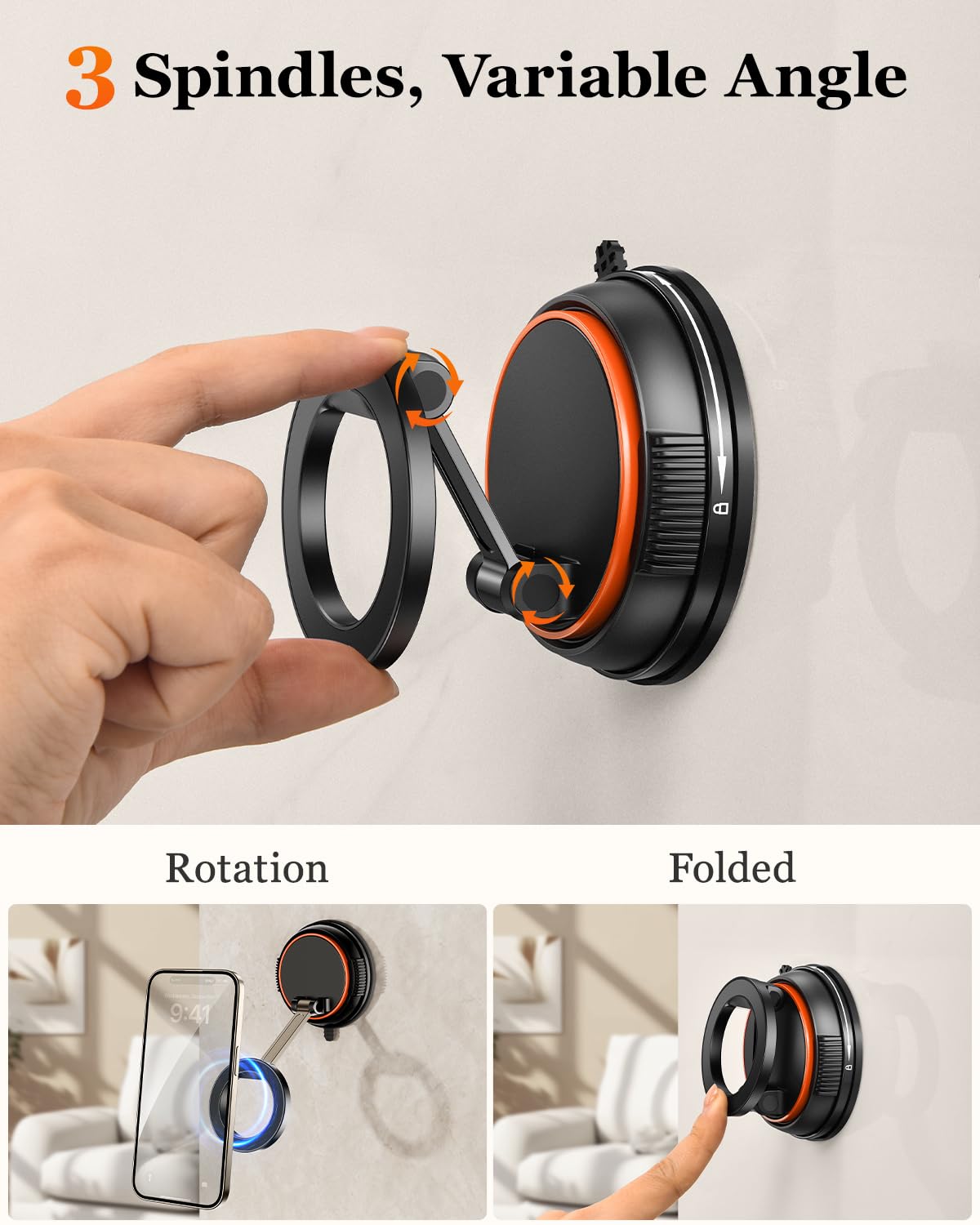 Magnetic Suction Cup Shower Phone Holder - Universal Mirror Phone Mount for Bathroom, Wall & Makeup Mirror with MagSafe Compatibility - Fits iPhone 16/15/14/13/12 & Most Smartphones - Perfect for Showering, Makeup Application & Hands-Free Viewing