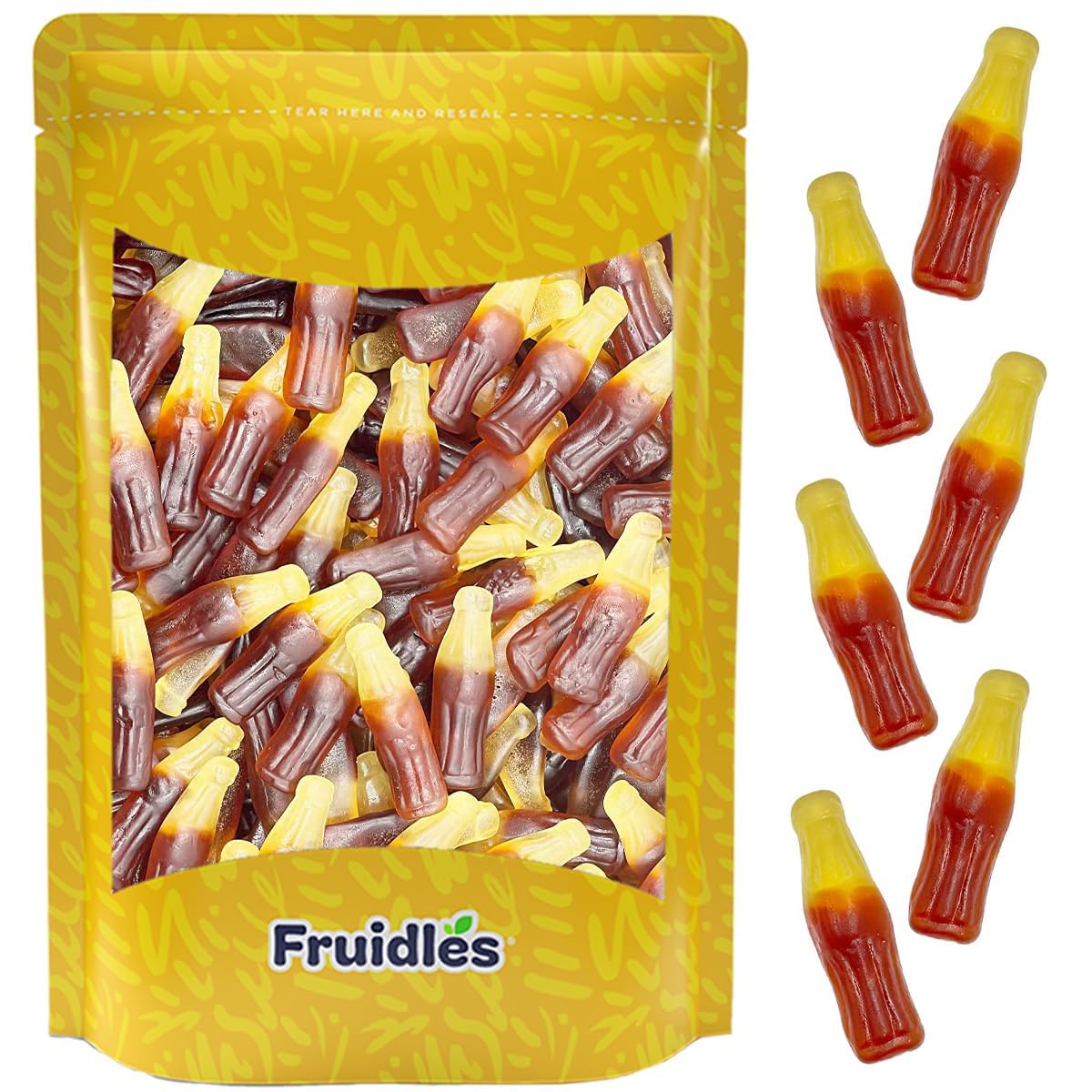 Fruidles Soda Bottles Gummi Candy - 2lb Bulk Pack of Colorful Fruit Flavored Gummy Candy (Cola, Strawberry, Grape & More) - Perfect for Birthday Parties, Halloween Treats & Office Snacks
