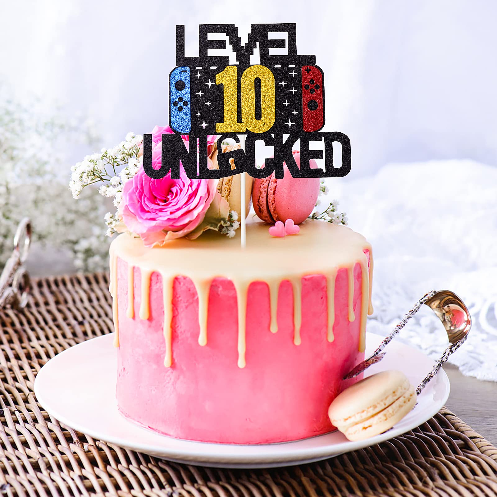 10 Years Old Happy Birthday Cake Topper - Game Themed Cupcake Decorations with Edible Paper Stick & Insert Sign (6.1 Inches) for Birthday Party Supplies | Perfect for Kids' Gaming Theme Celebrations & Cake Decorating